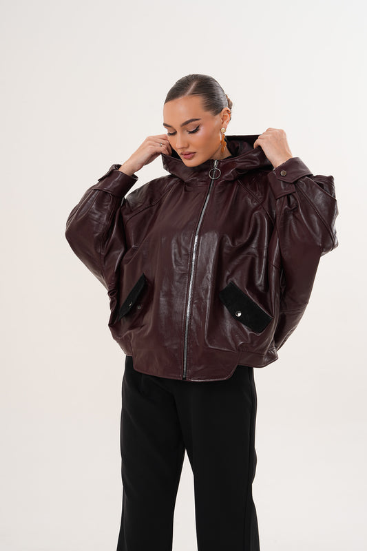 La Chaqueta de Cuero Burdeos Marvella para Mujer