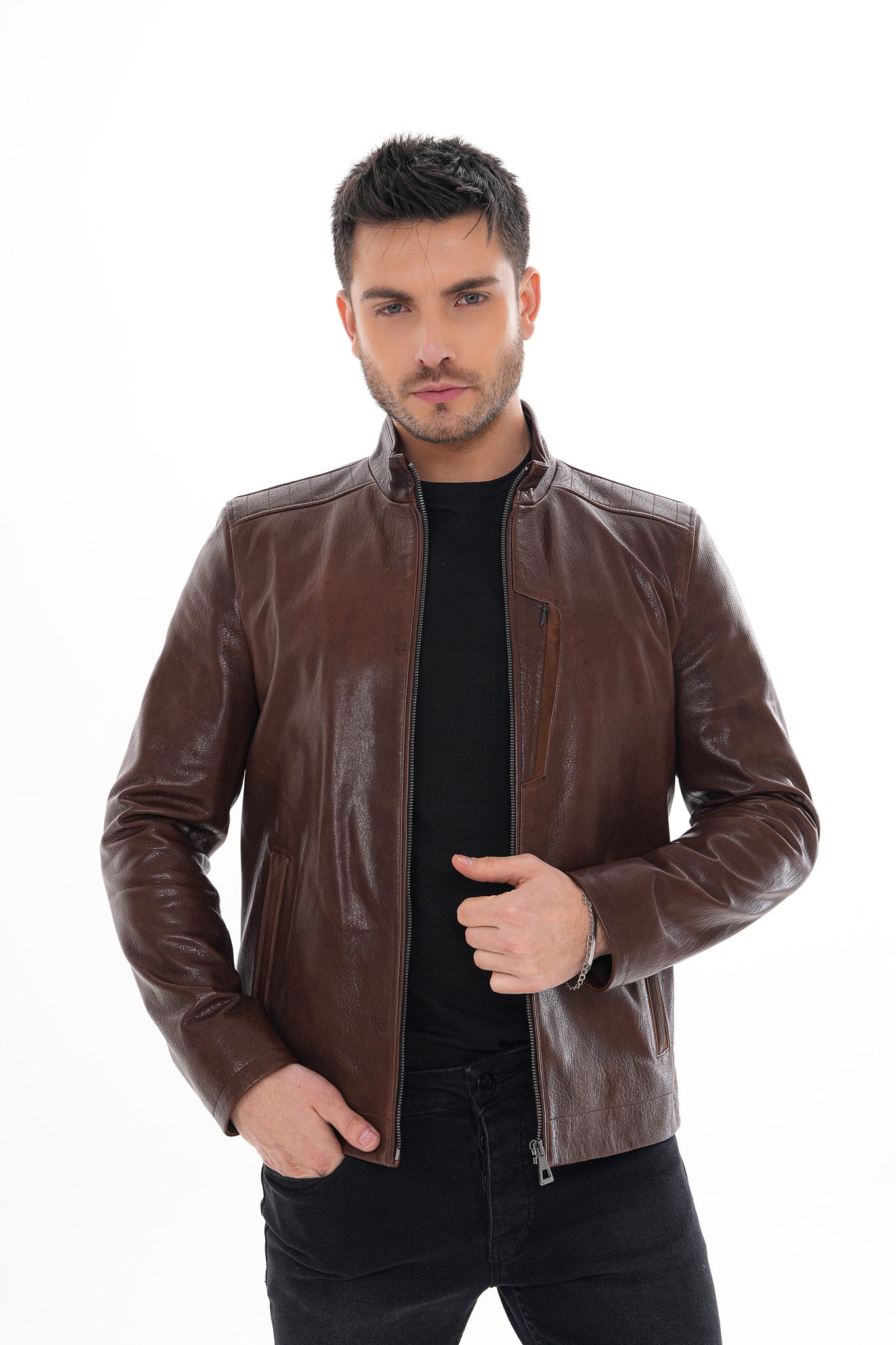 La chaqueta de cuero marrón Marco para hombre