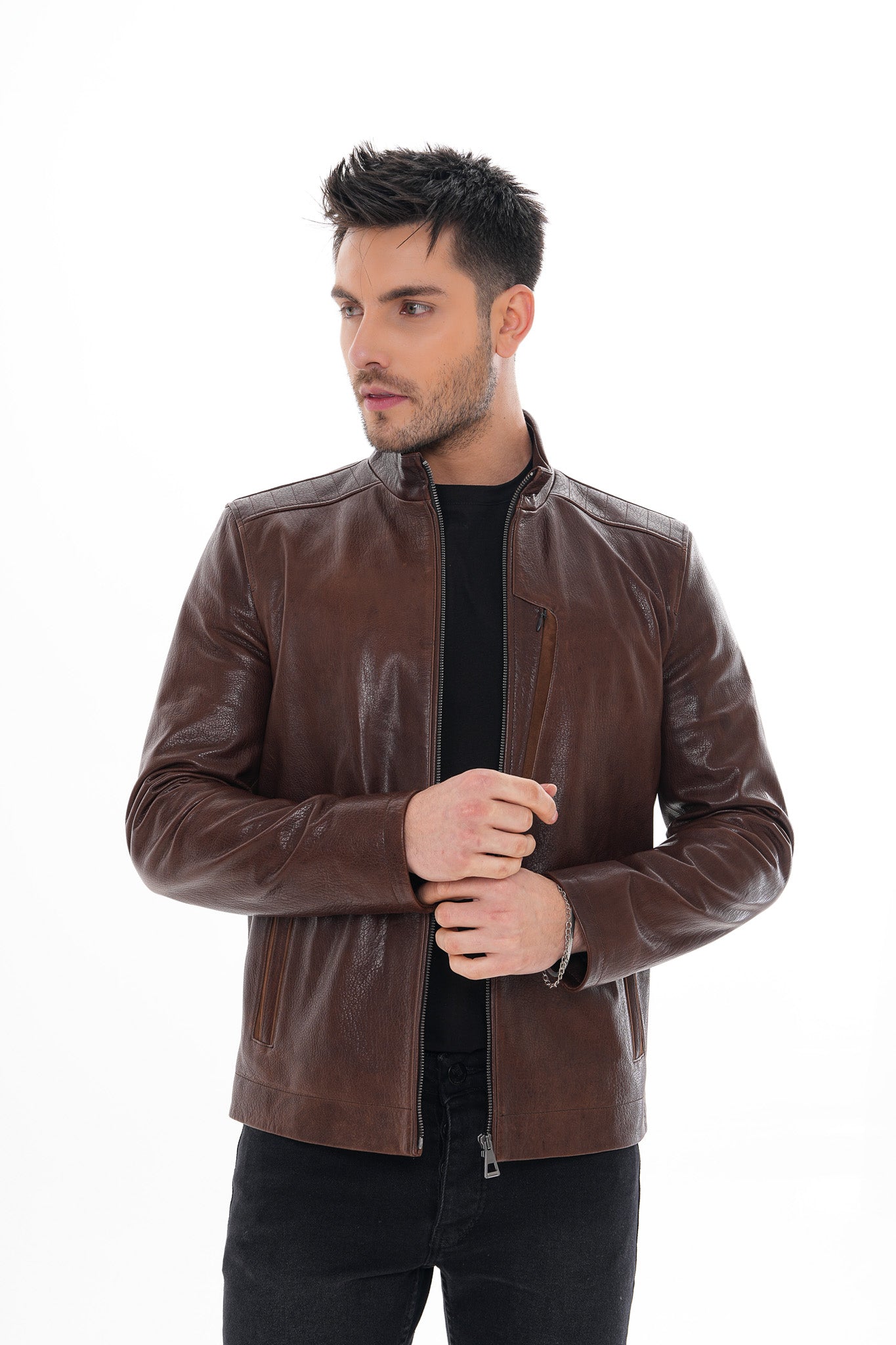 La chaqueta de cuero marrón Marco para hombre