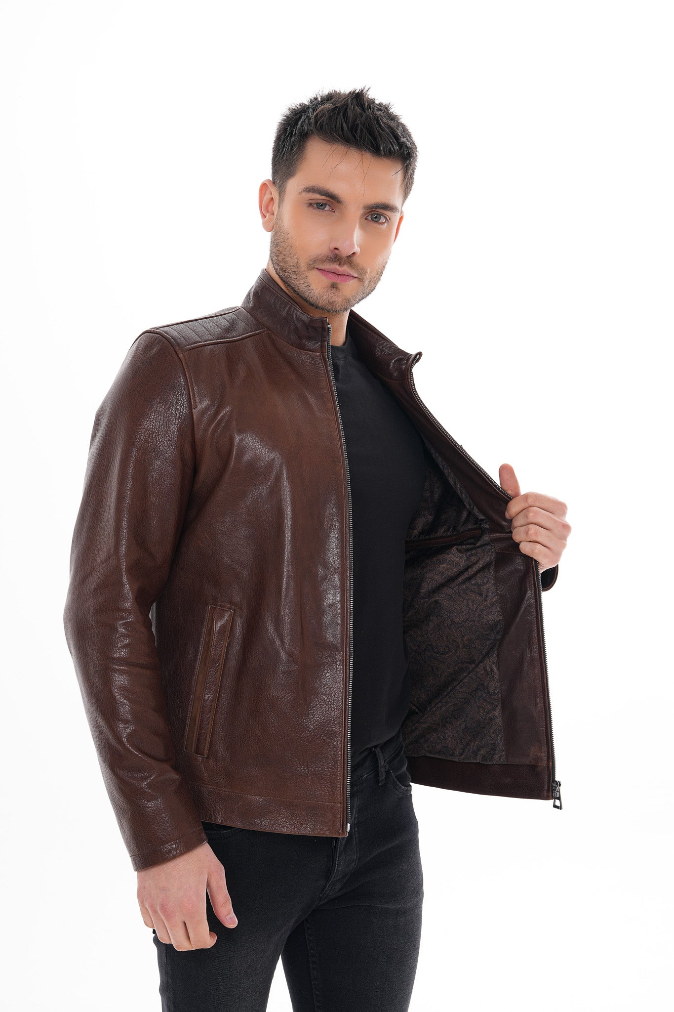 La chaqueta de cuero marrón Marco para hombre