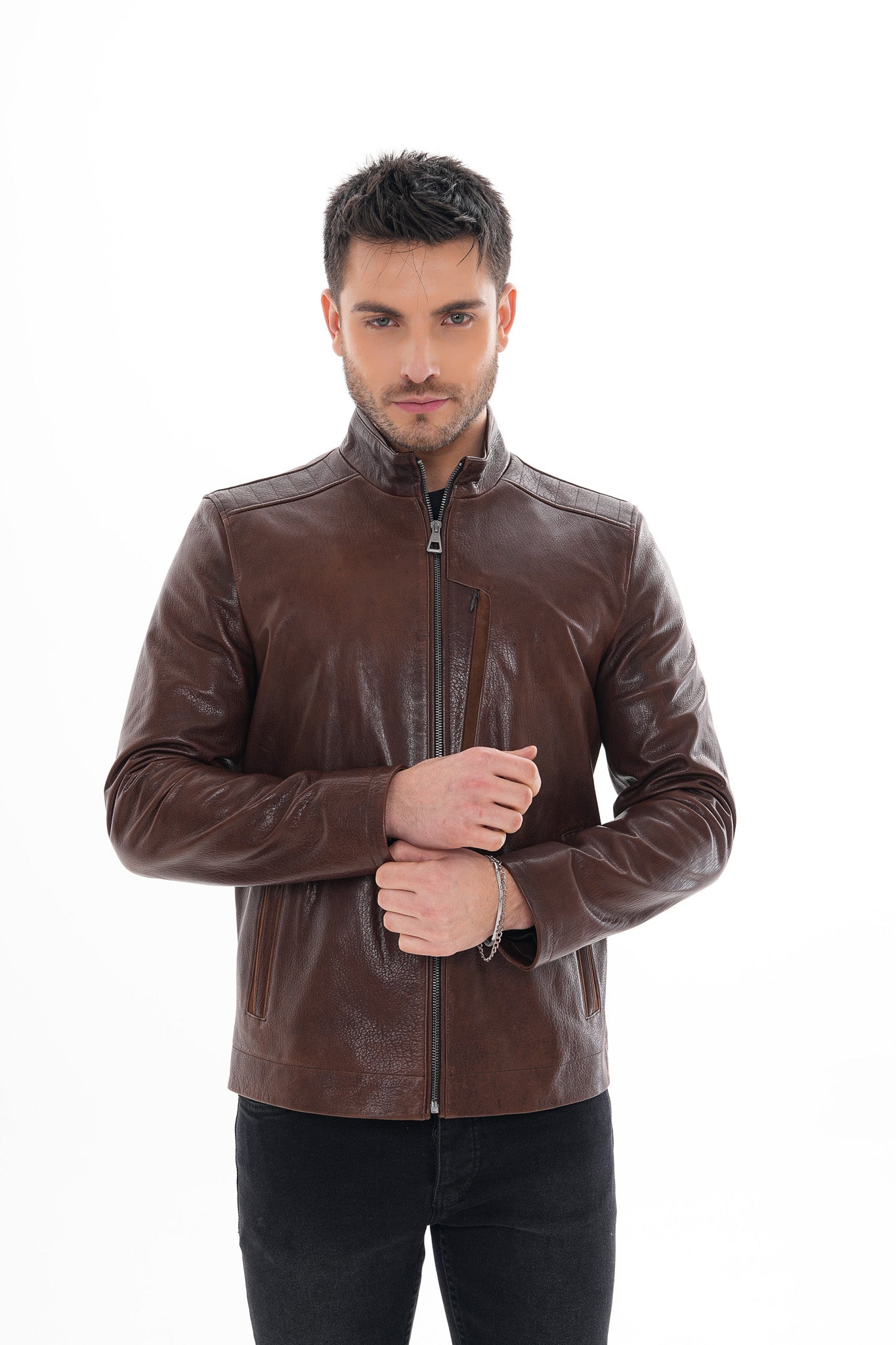 La chaqueta de cuero marrón Marco para hombre