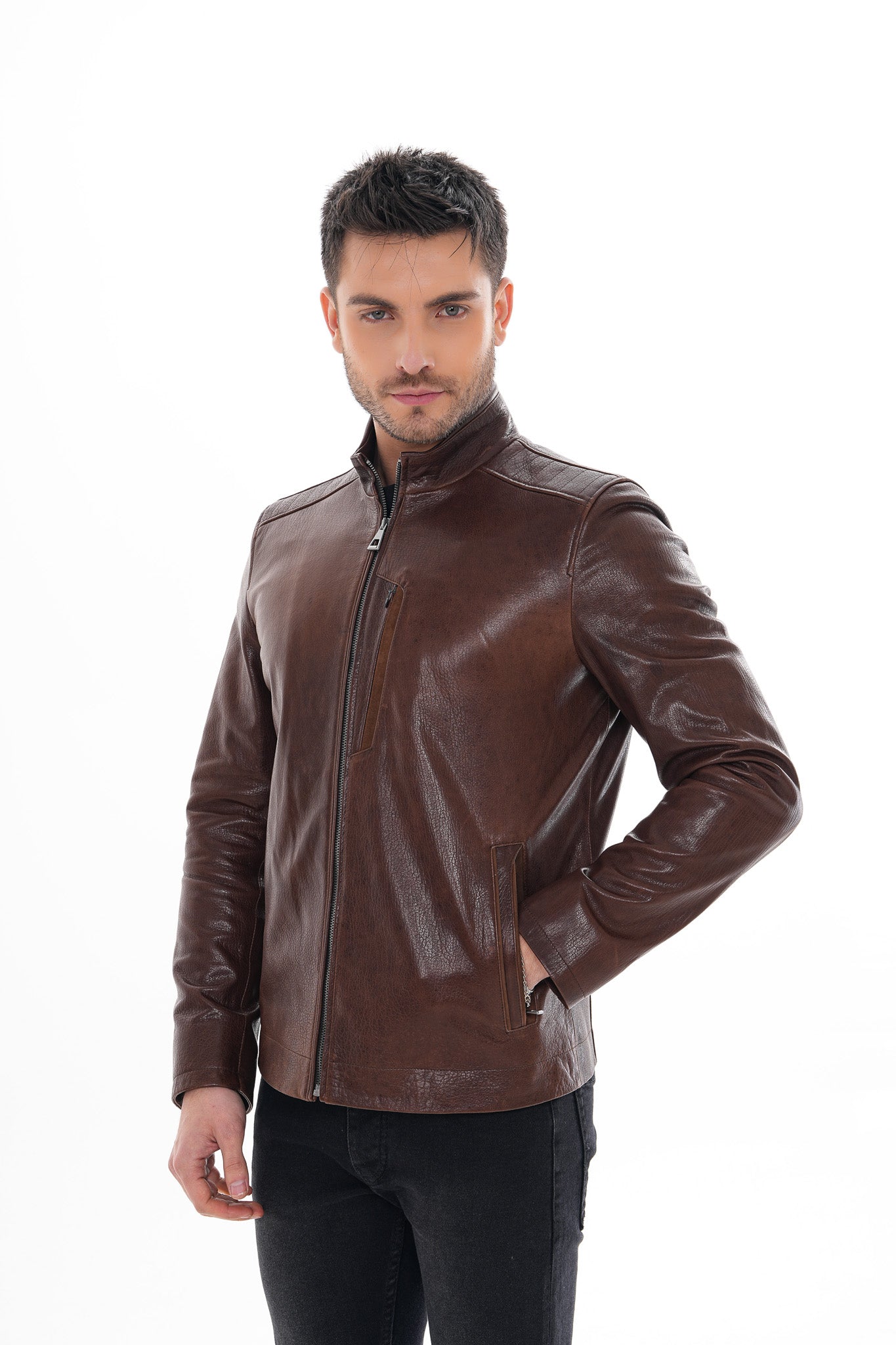 La chaqueta de cuero marrón Marco para hombre