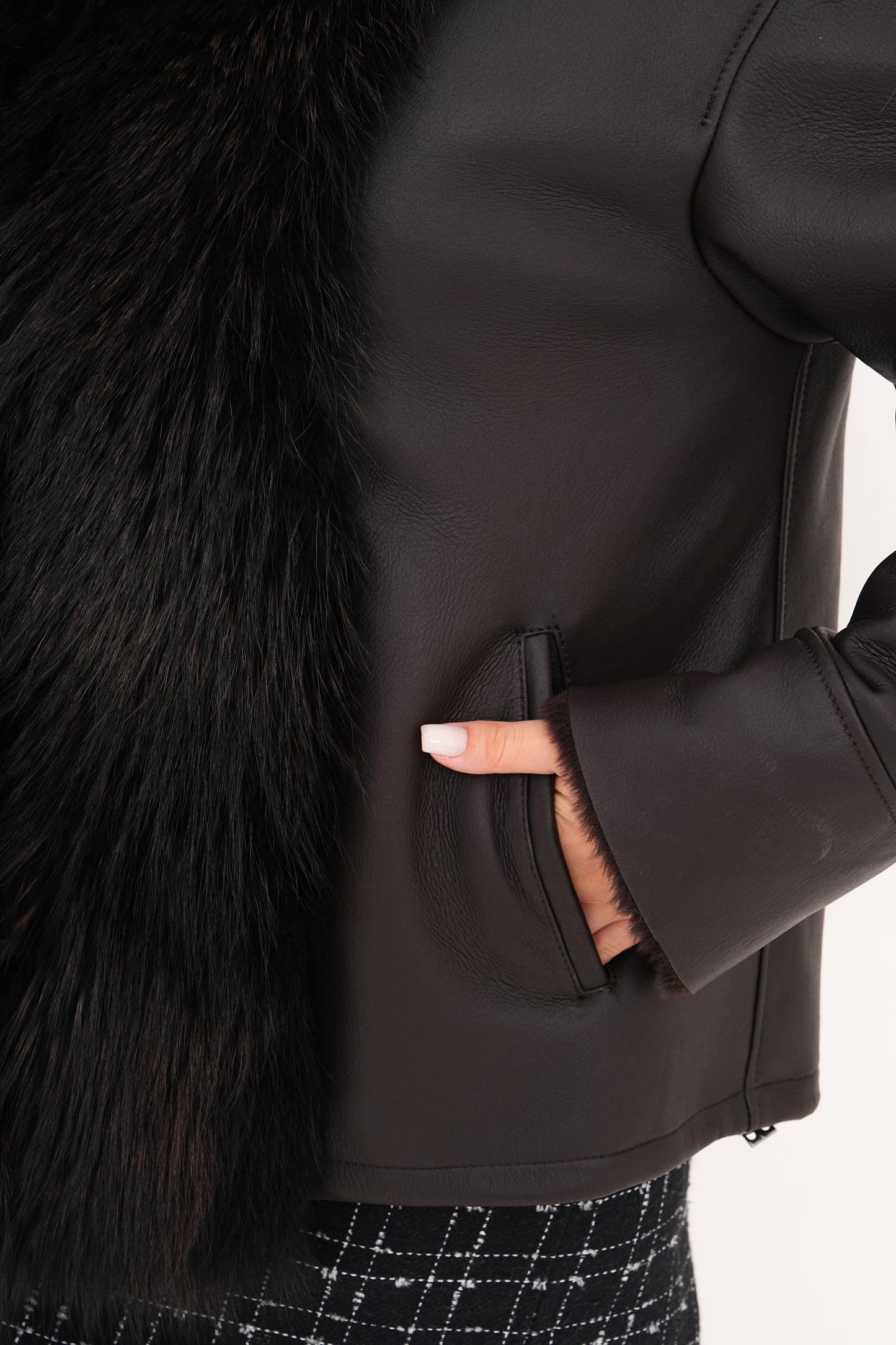 The Elise Black Shearling Leather Women Jacket