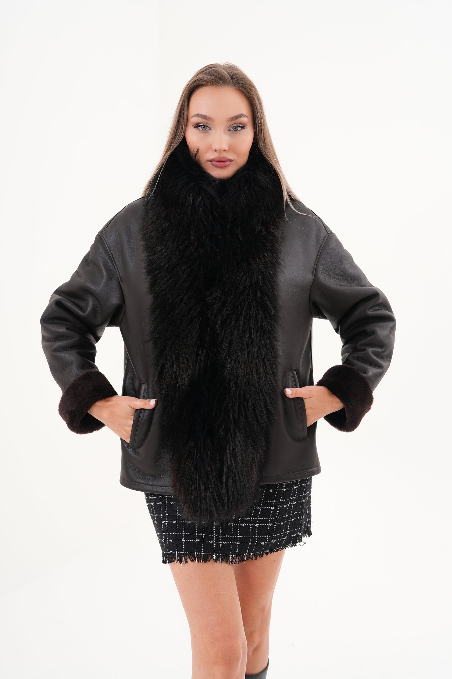 The Elise Black Shearling Leather Women Jacket