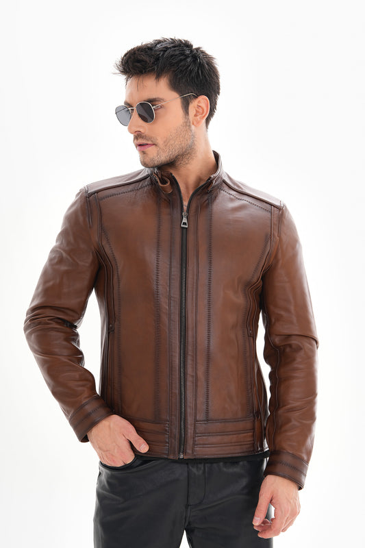 The Arezzo Chaqueta de Cuero Marrón para Hombre