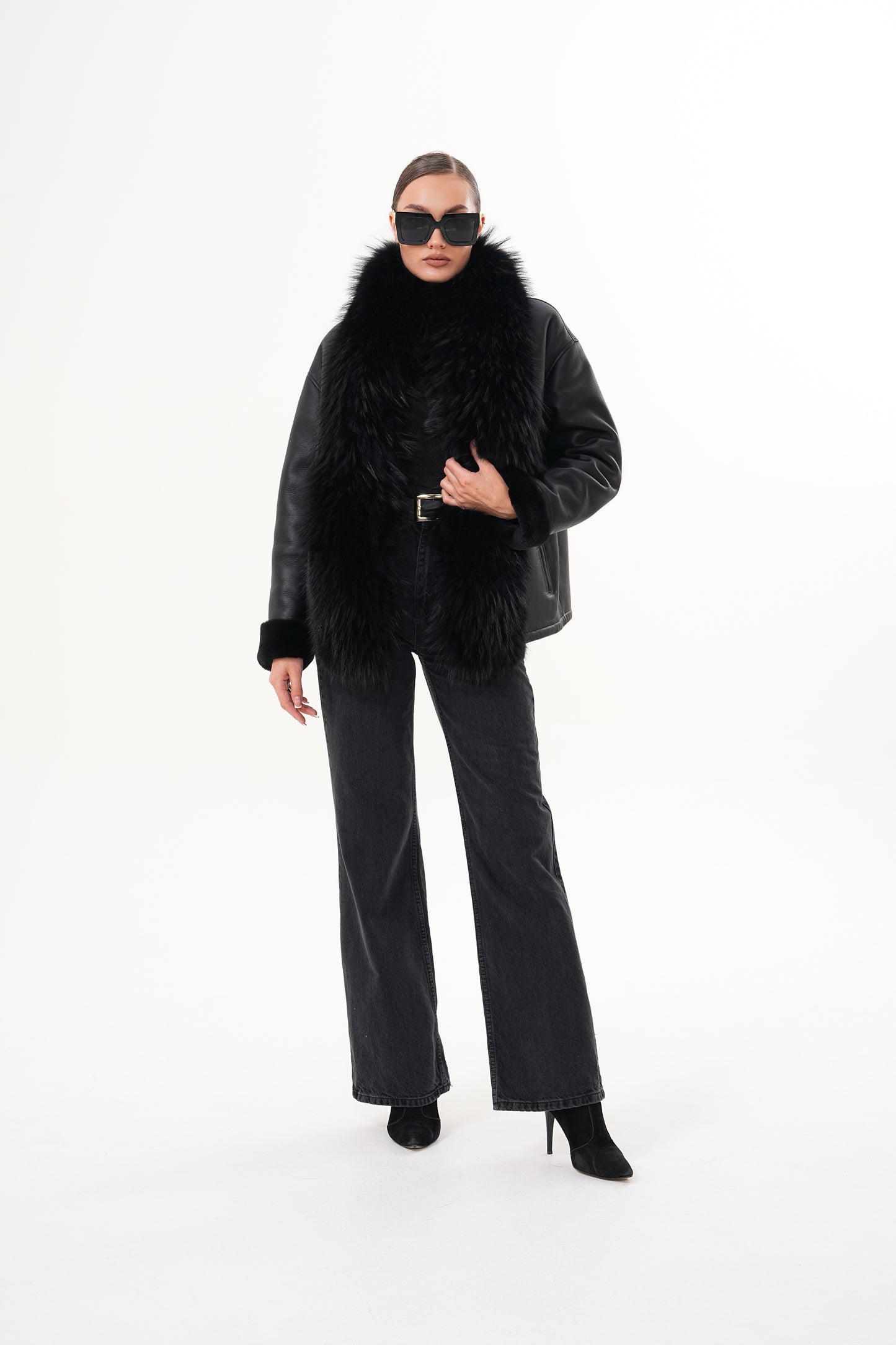 The Elise Black Shearling Leather Women Jacket