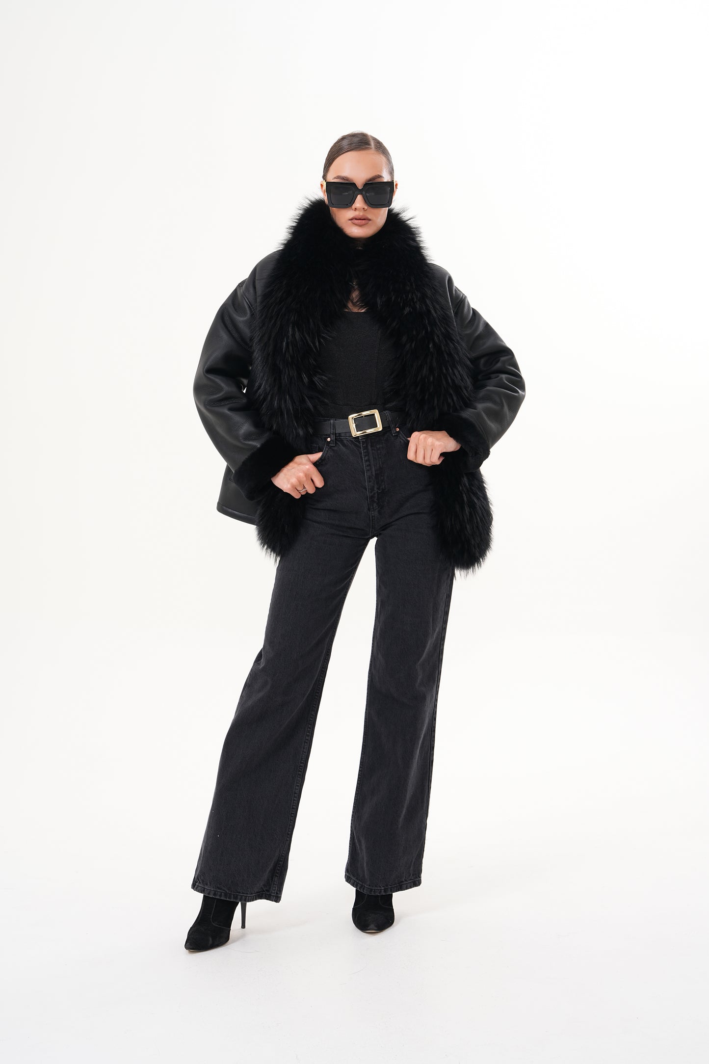 The Elise Black Shearling Leather Women Jacket