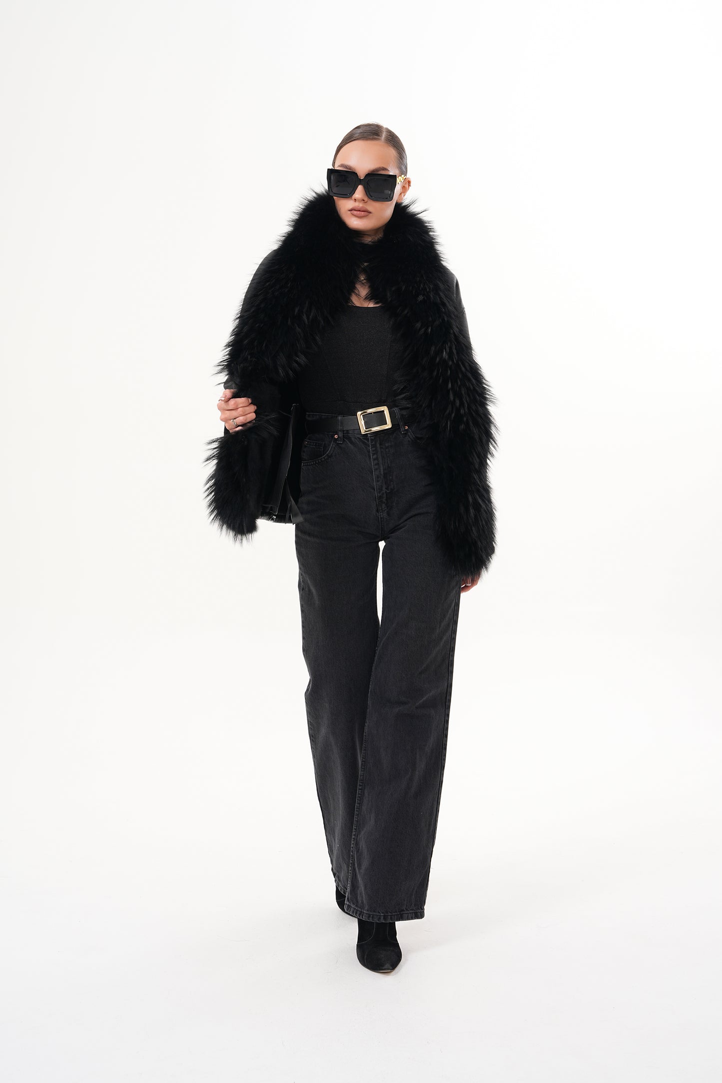 The Elise Black Shearling Leather Women Jacket