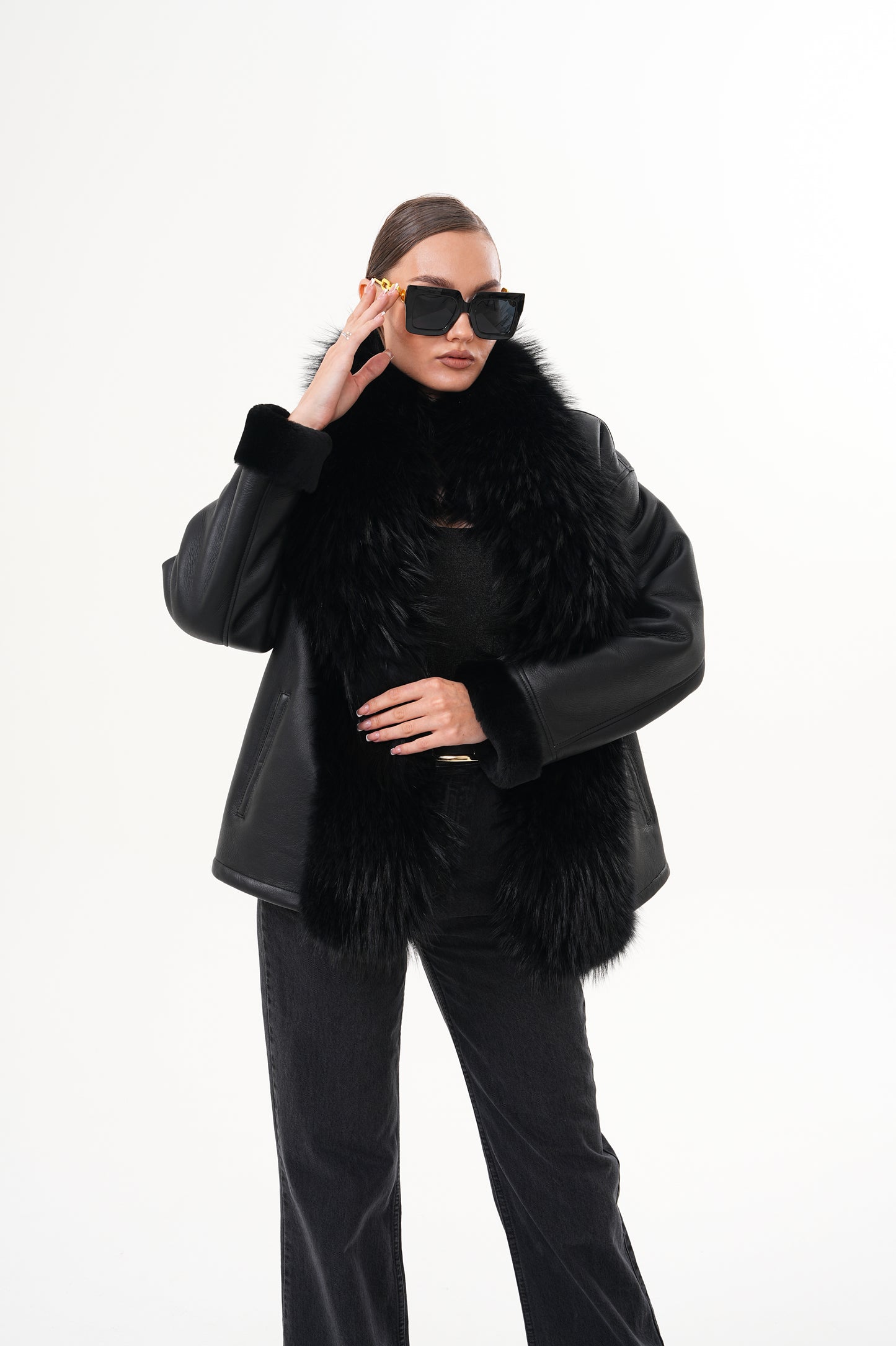 The Elise Black Shearling Leather Women Jacket