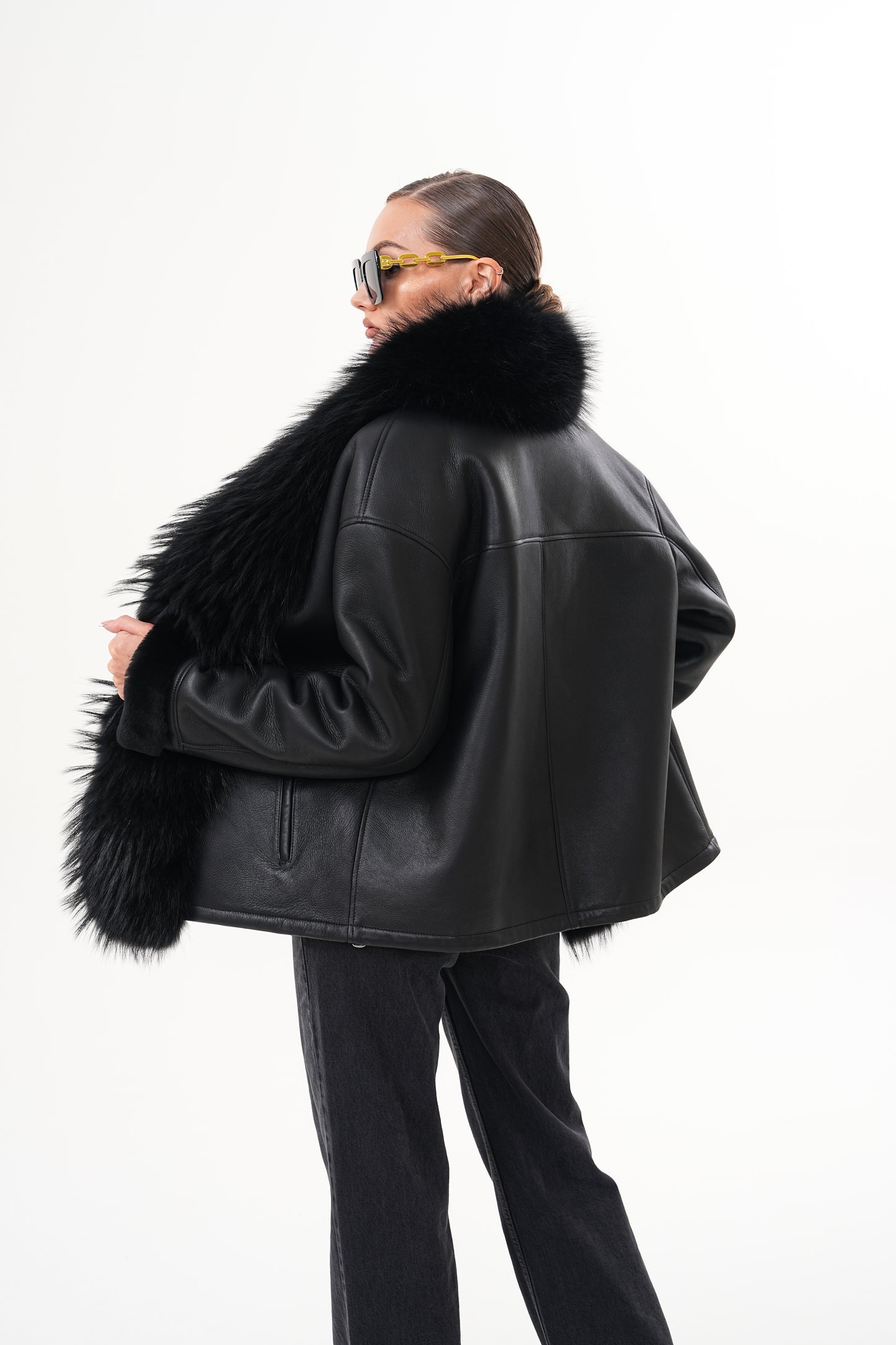 The Elise Black Shearling Leather Women Jacket