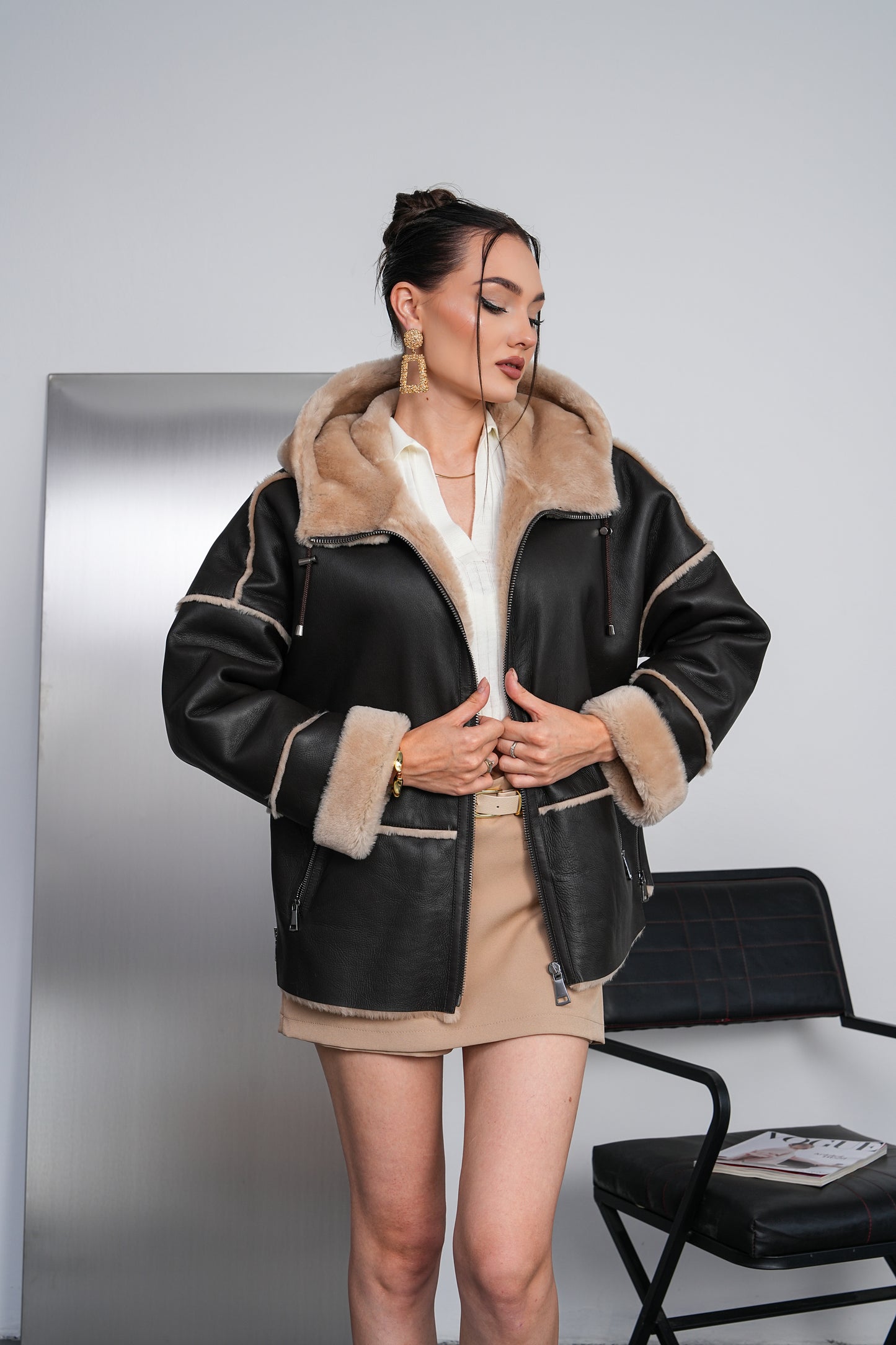 The Aspava Black Shearling Leather Women Jacket