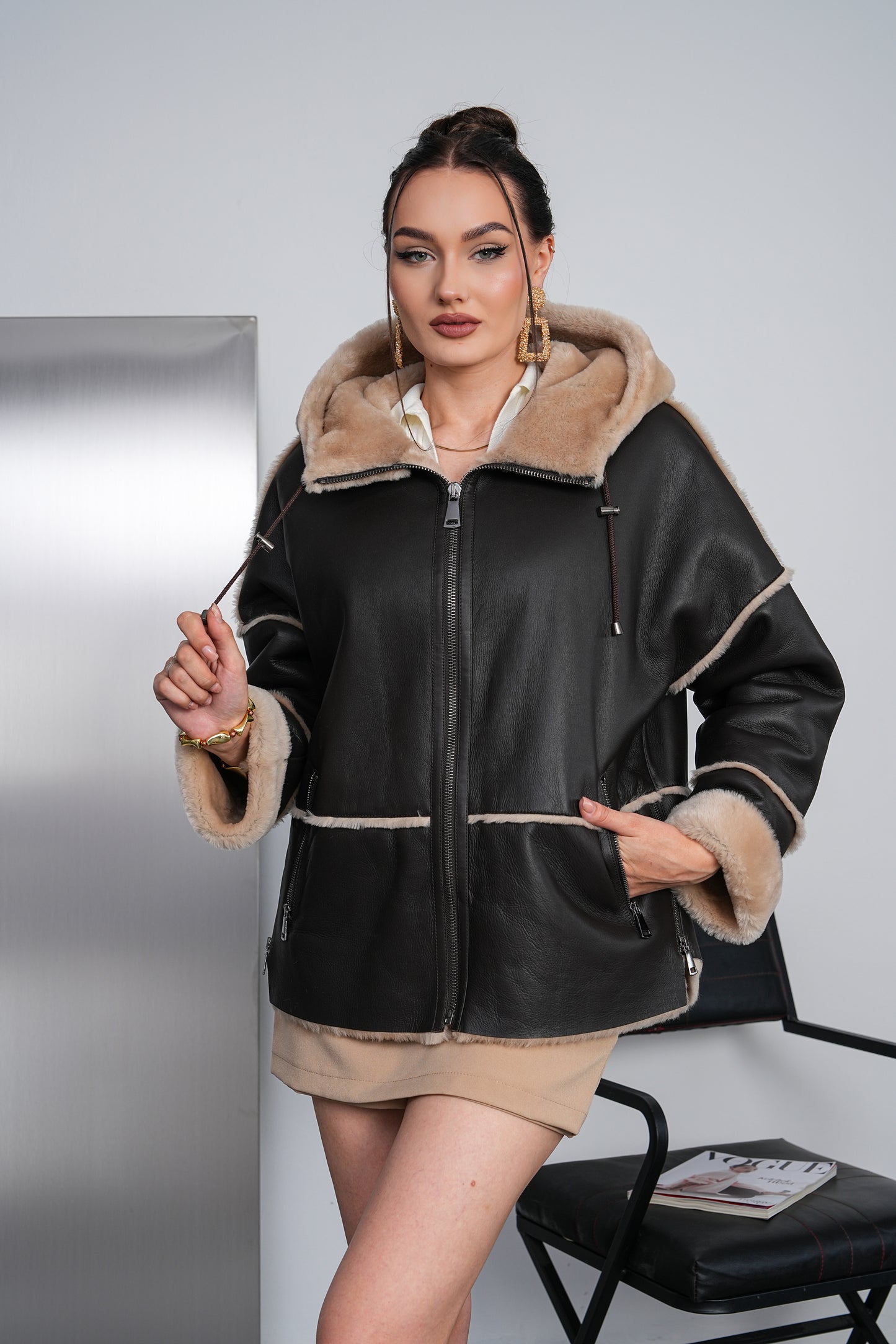 The Aspava Black Shearling Leather Women Jacket