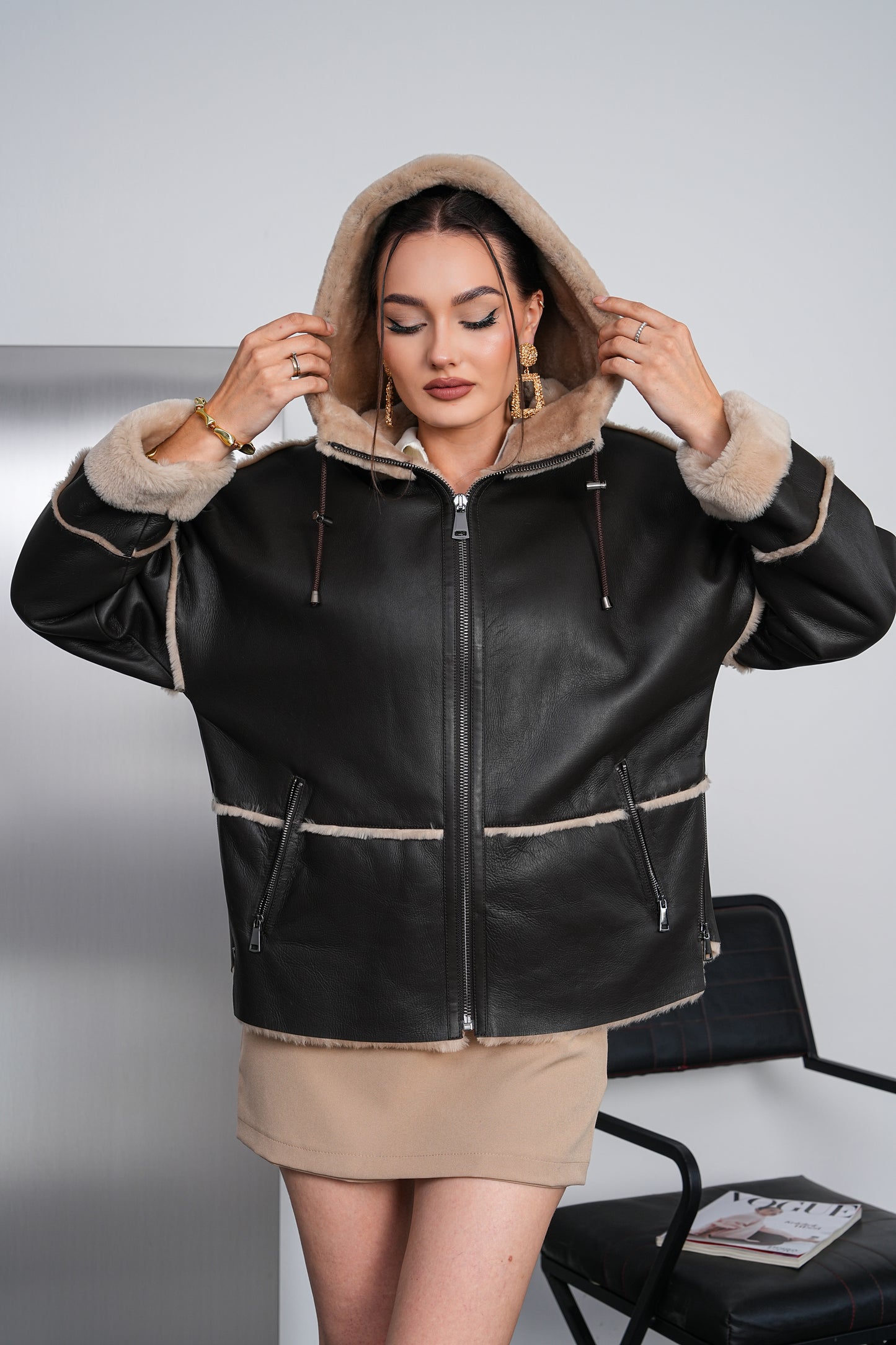 The Aspava Black Shearling Leather Women Jacket