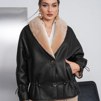 The Virellia Black Genuine Leather Shearling Women Jacket