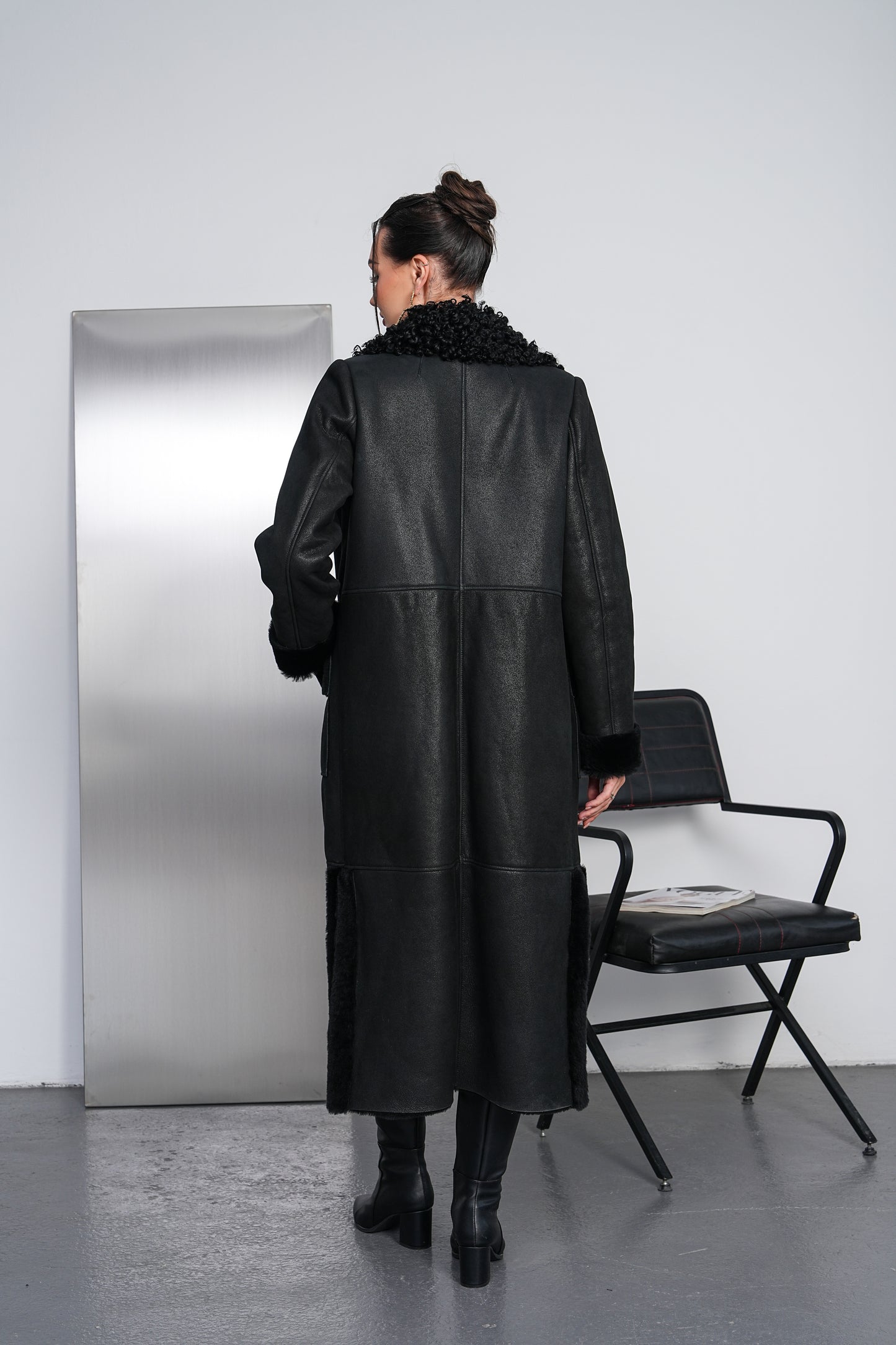The Selvoria Black Genuine Curly Shearling Leather Women Coat