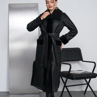 The Selvoria Black Genuine Curly Shearling Leather Women Coat