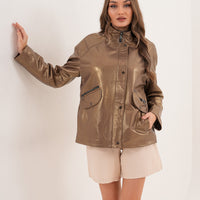 La chaqueta de cuero para mujer Zayra – Marrón topo