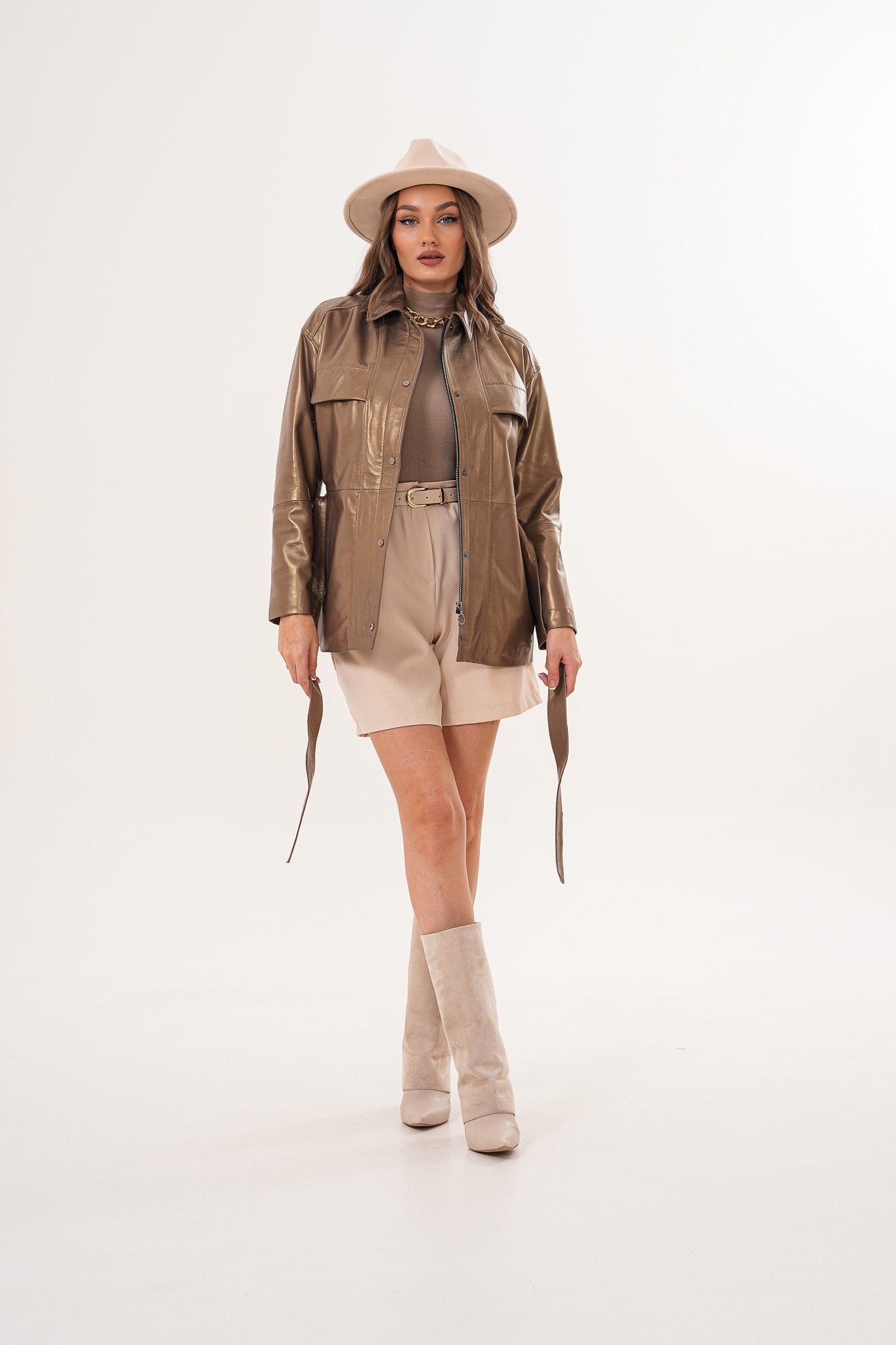 La chaqueta de mujer Vesara Brown de piel genuina