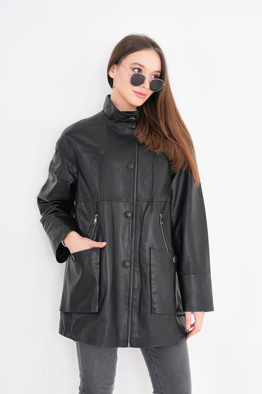 The Lioara Chaqueta de Cuero Negra para Mujer