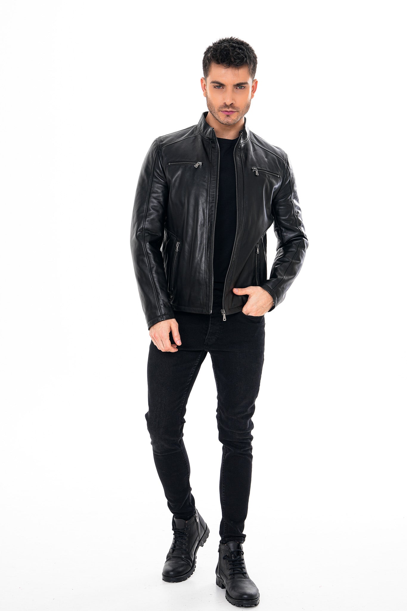 La chaqueta para hombre Falcon de cuero negro liso