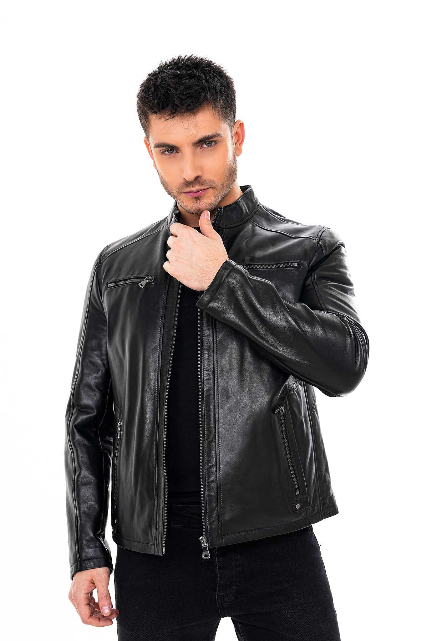 La chaqueta para hombre Falcon de cuero negro liso