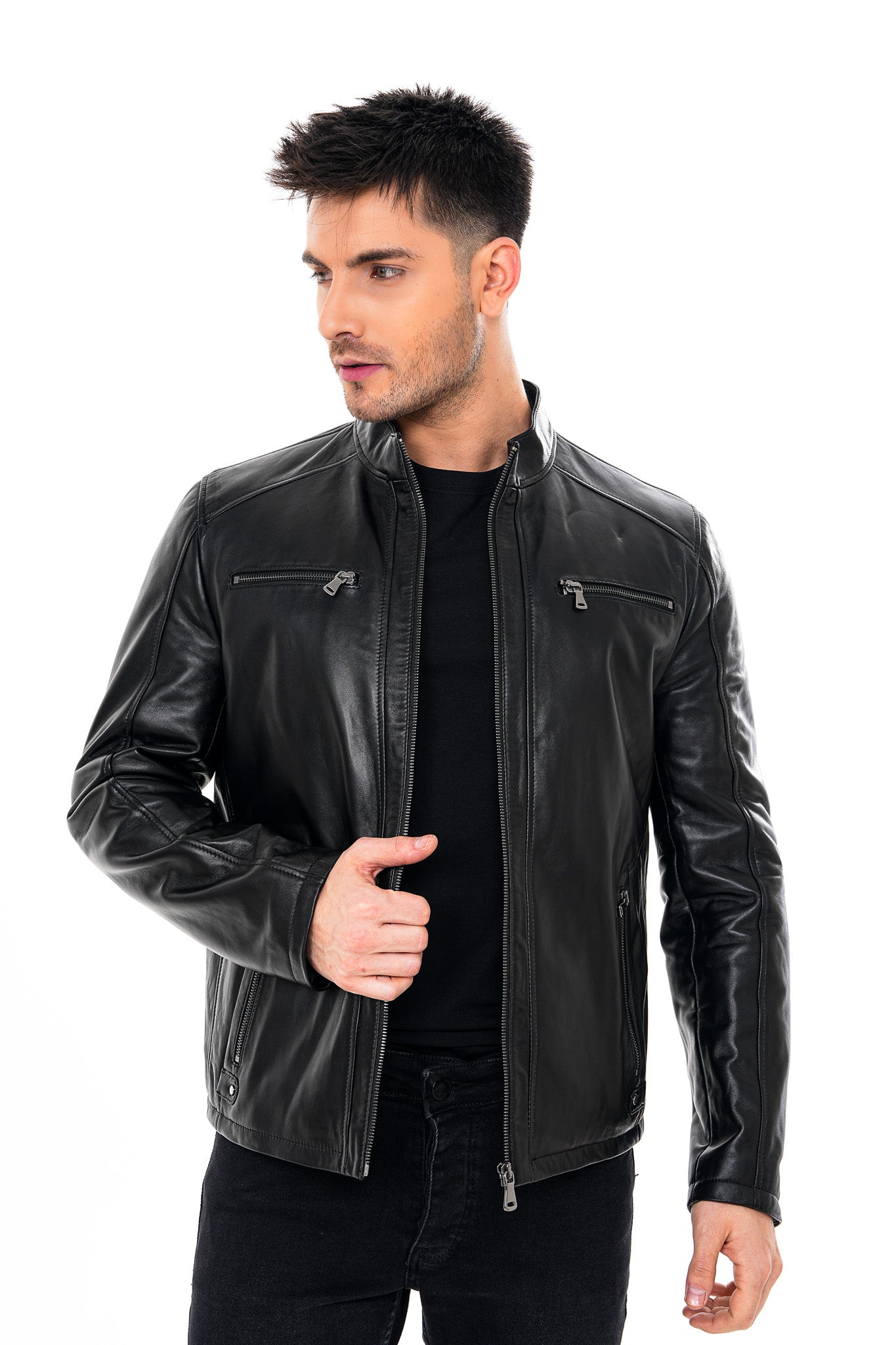 La chaqueta para hombre Falcon de cuero negro liso