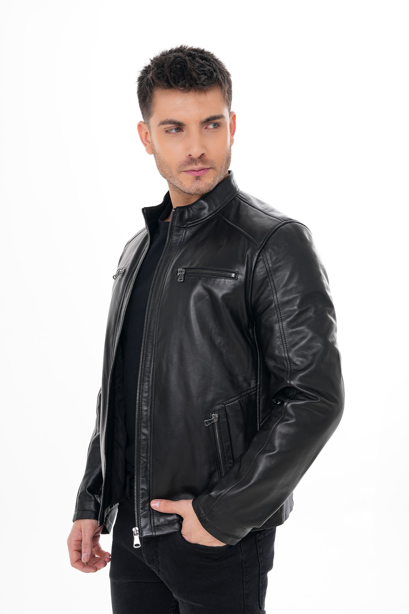 La chaqueta para hombre Falcon de cuero negro liso