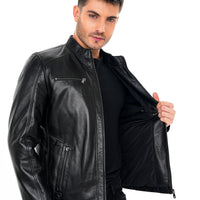 La chaqueta para hombre Falcon de cuero negro liso
