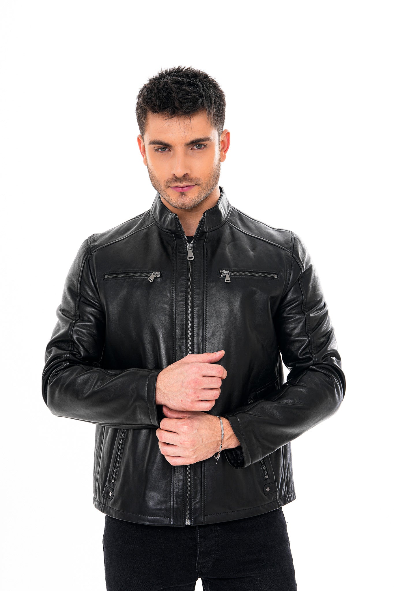 La chaqueta para hombre Falcon de cuero negro liso