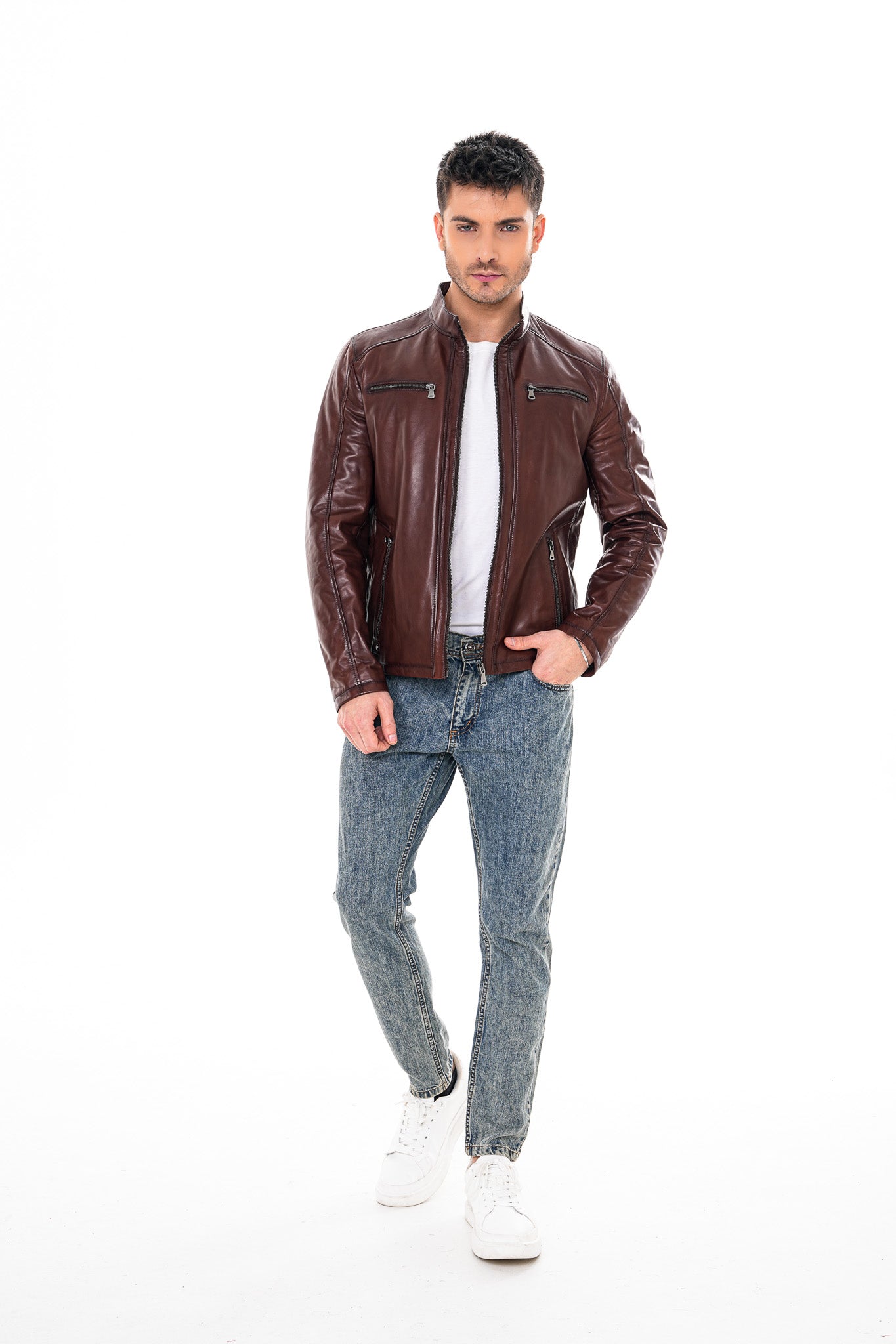 The Falcon Cognac Brown Smooth Leather Men Jacket