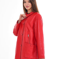 The Lioara Red Leather Women Jacket