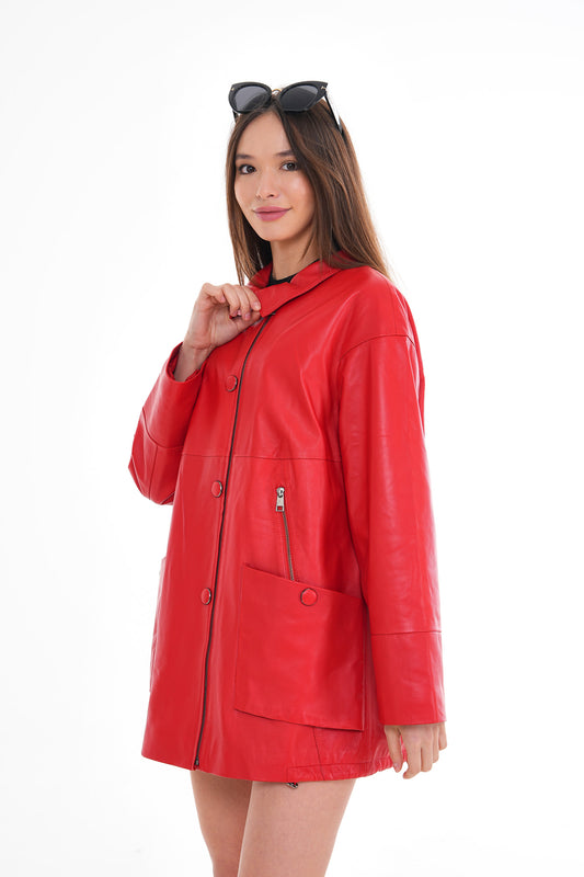La chaqueta de cuero roja para mujer Lioara