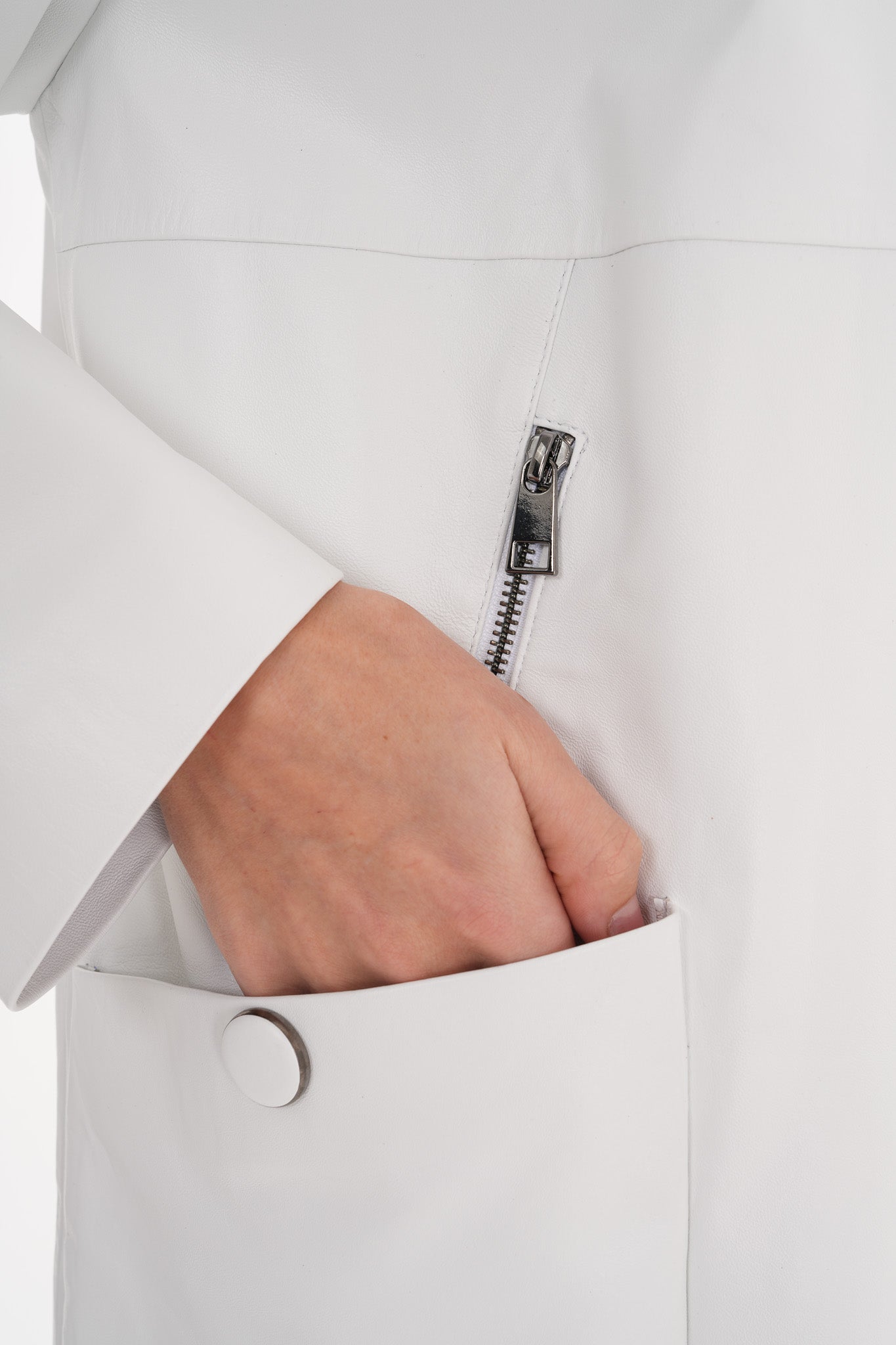 The Liora White Leather Women Jacket