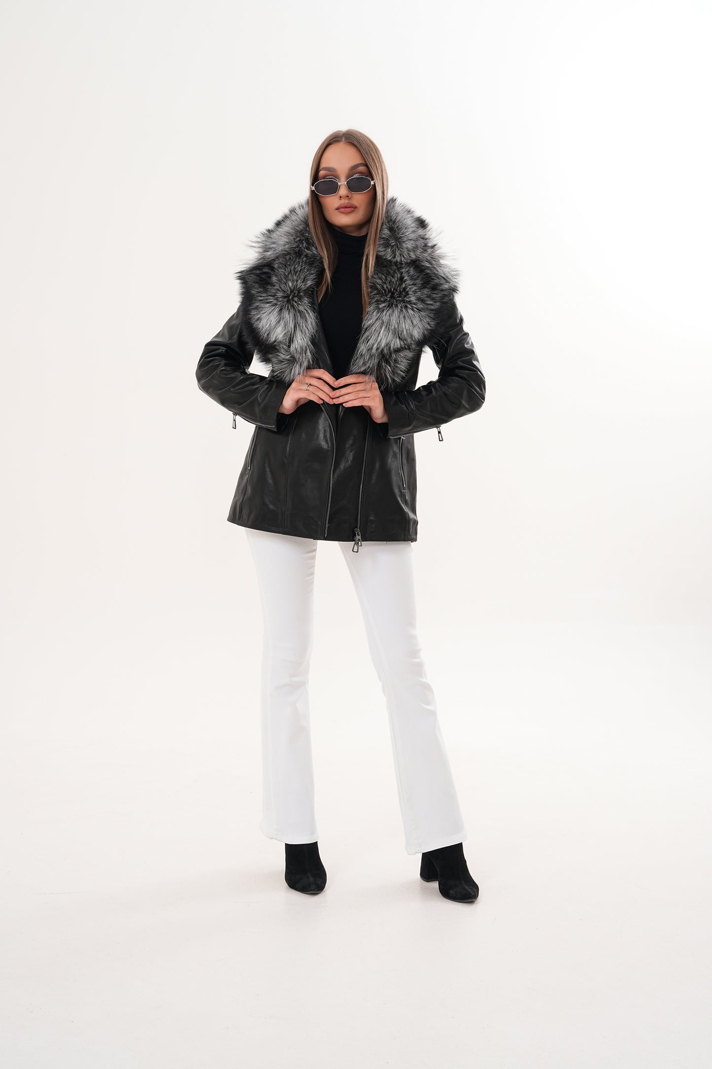 The Alessia Black Leather & Fox Fur Women Jacket