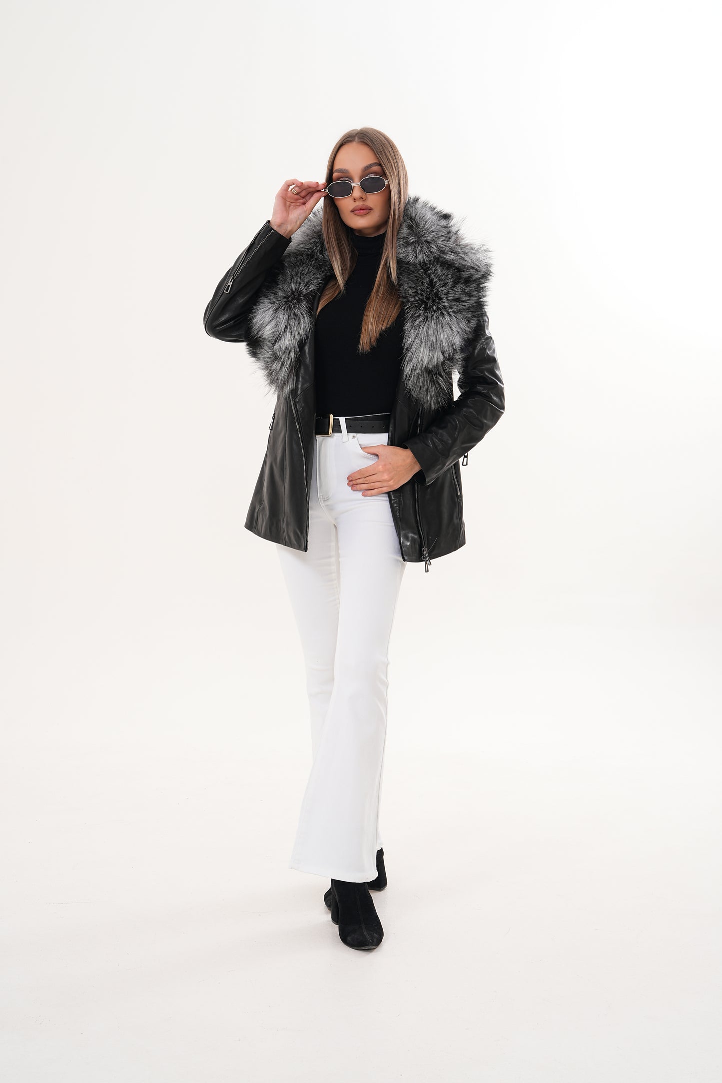 The Alessia Black Leather & Fox Fur Women Jacket