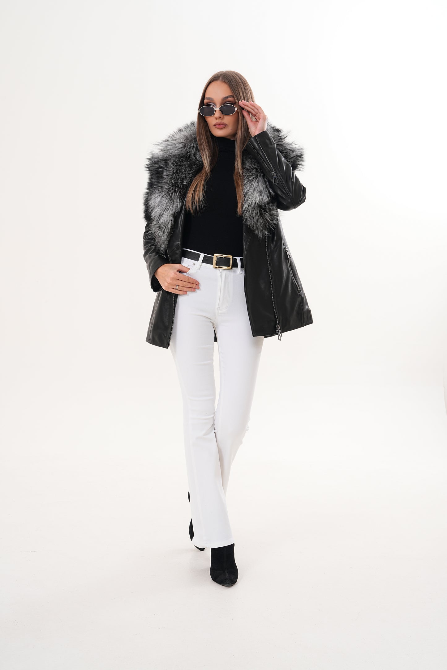 The Alessia Black Leather & Fox Fur Women Jacket