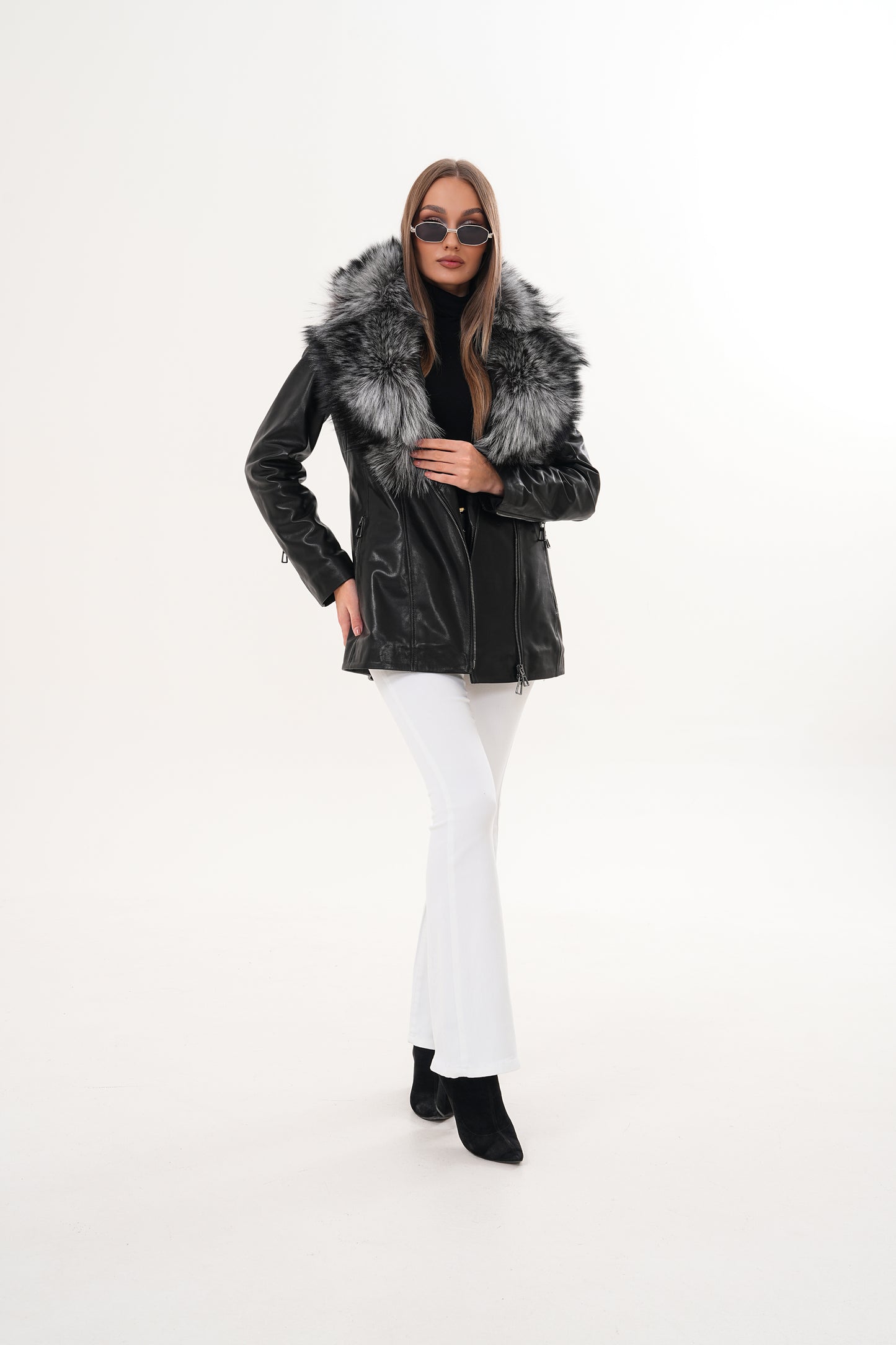 The Alessia Black Leather & Fox Fur Women Jacket