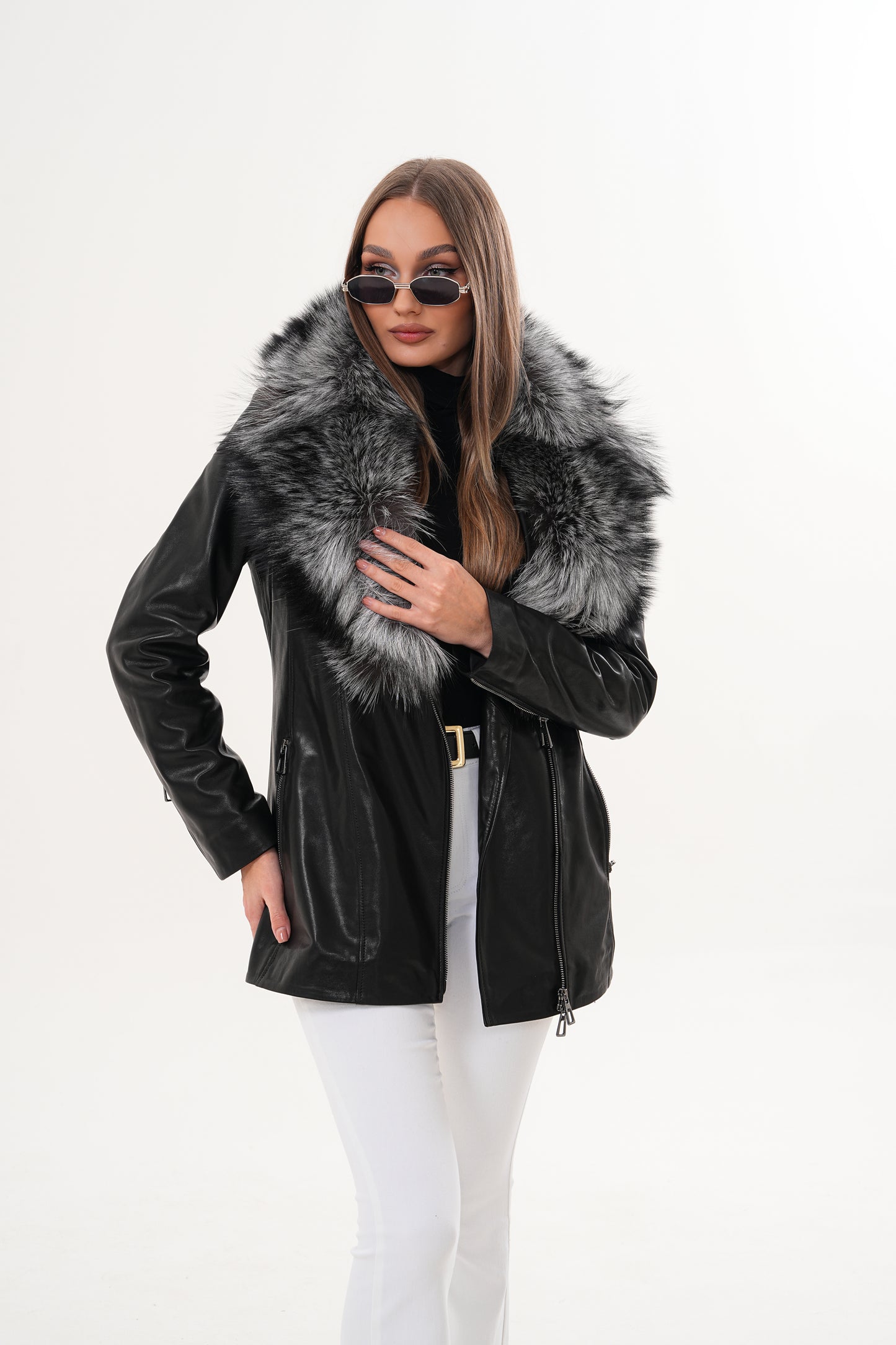 The Alessia Black Leather & Fox Fur Women Jacket