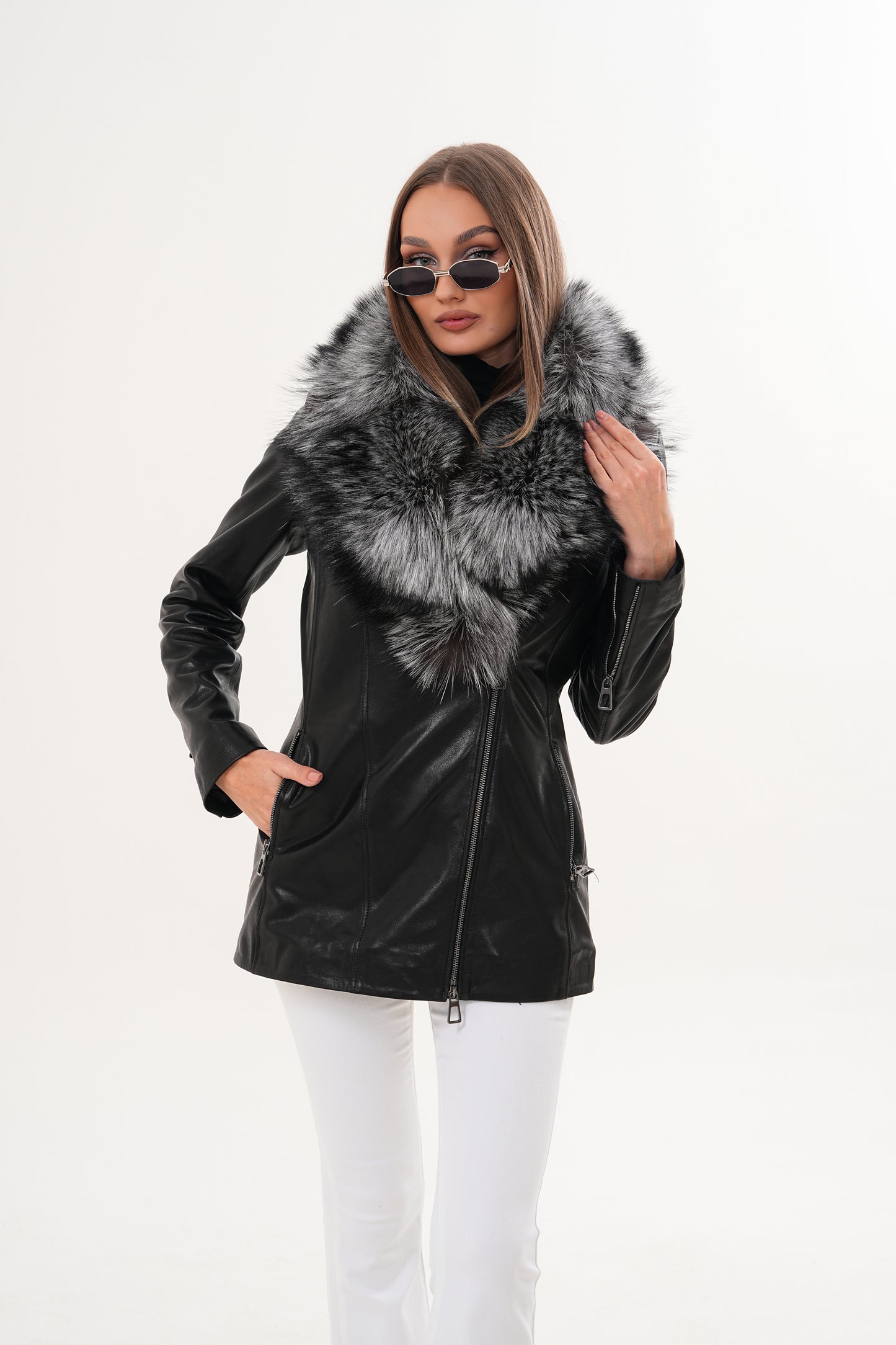 The Alessia Black Leather & Fox Fur Women Jacket