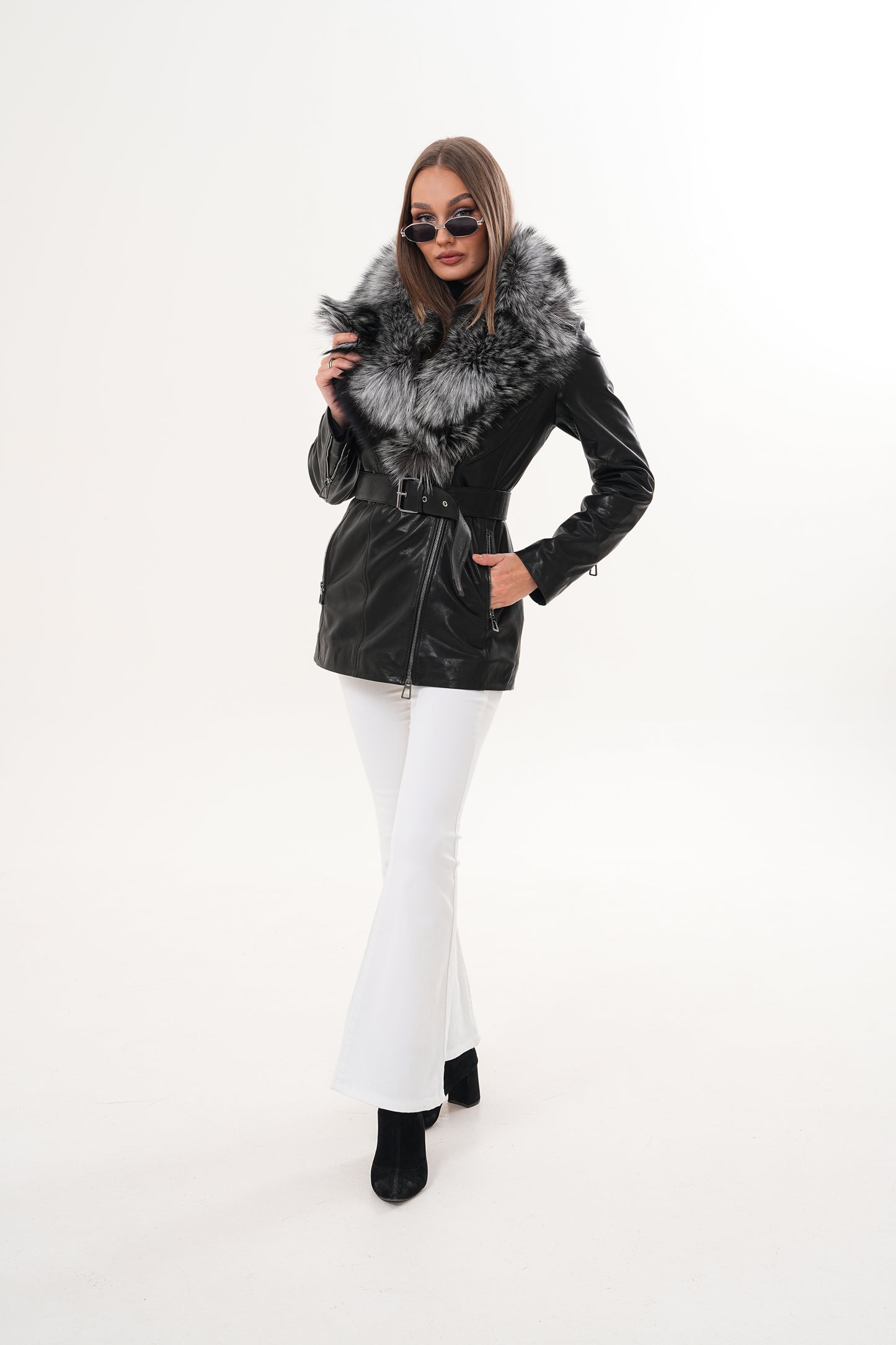 The Alessia Black Leather & Fox Fur Women Jacket
