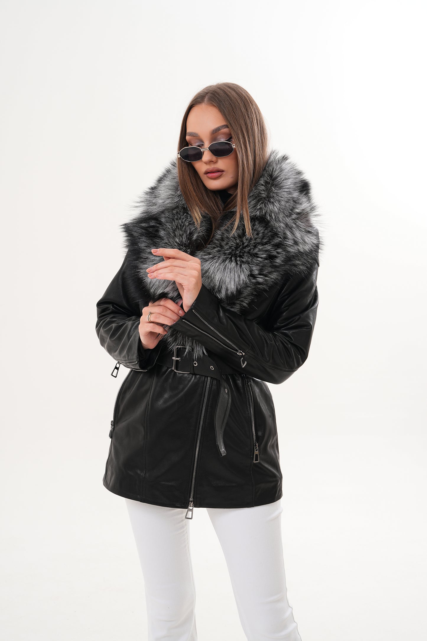 The Alessia Black Leather & Fox Fur Women Jacket