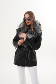 The Alessia Black Leather & Fox Fur Women Jacket