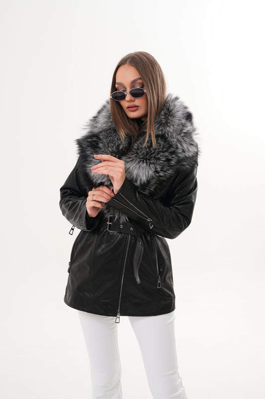 The Alessia Black Leather & Fox Fur Women Jacket