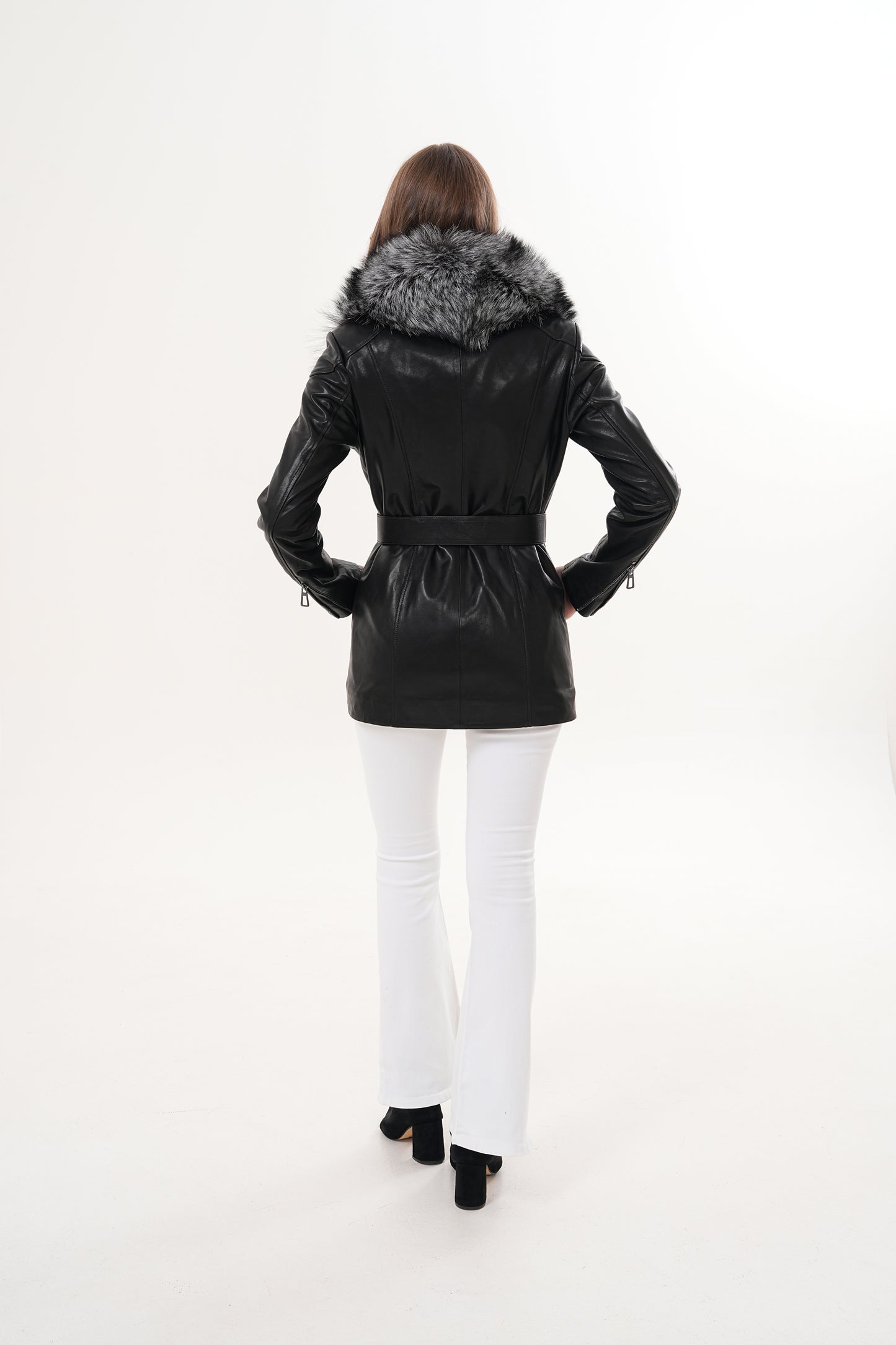 The Alessia Black Leather & Fox Fur Women Jacket