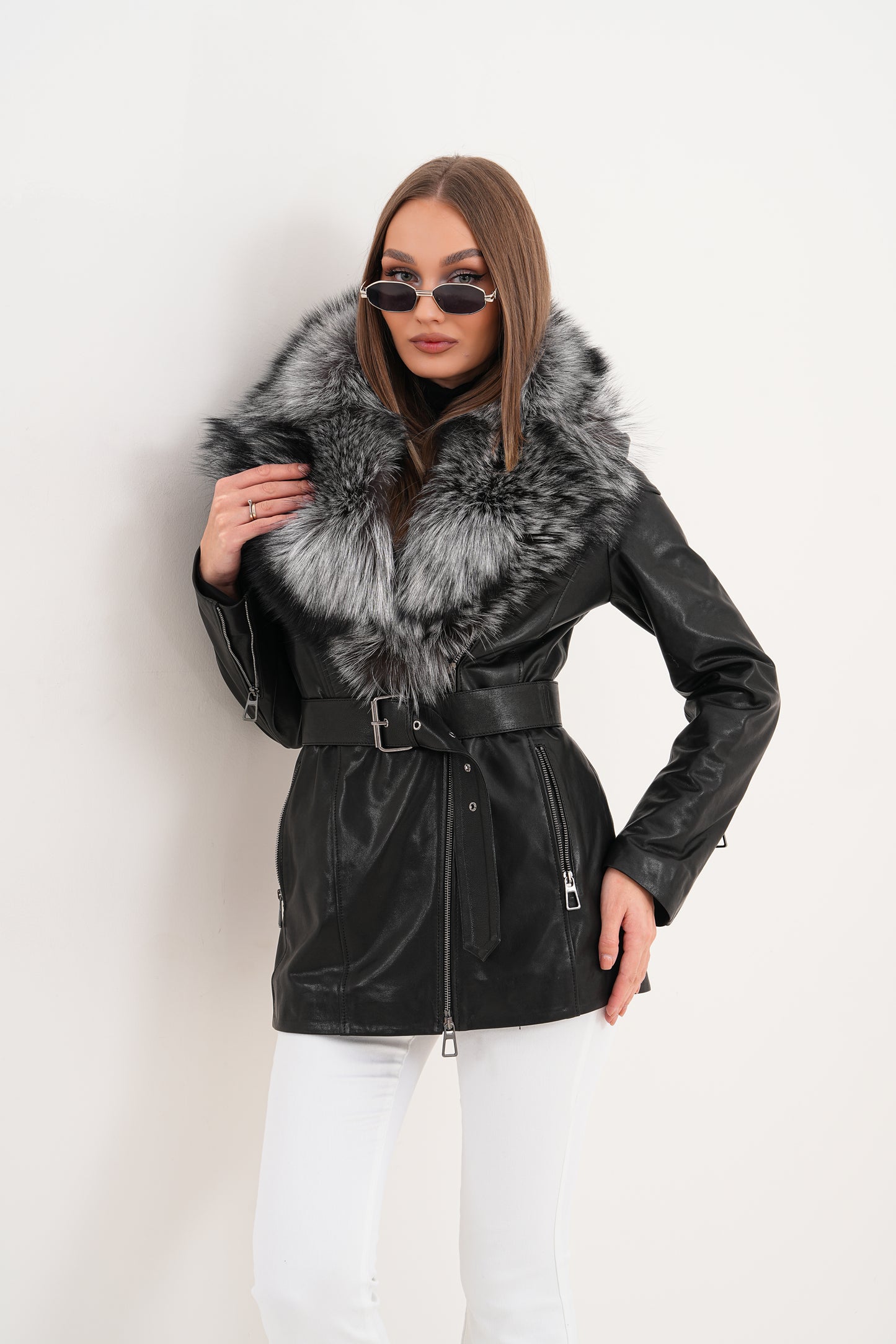 The Alessia Black Leather & Fox Fur Women Jacket
