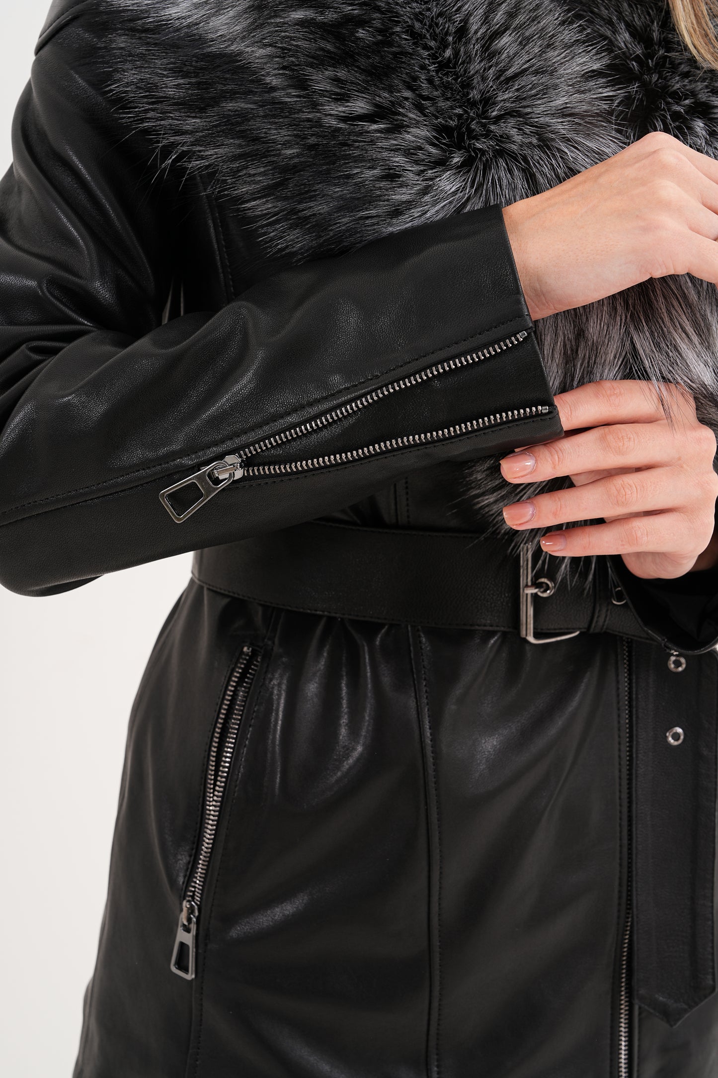 The Alessia Black Leather & Fox Fur Women Jacket