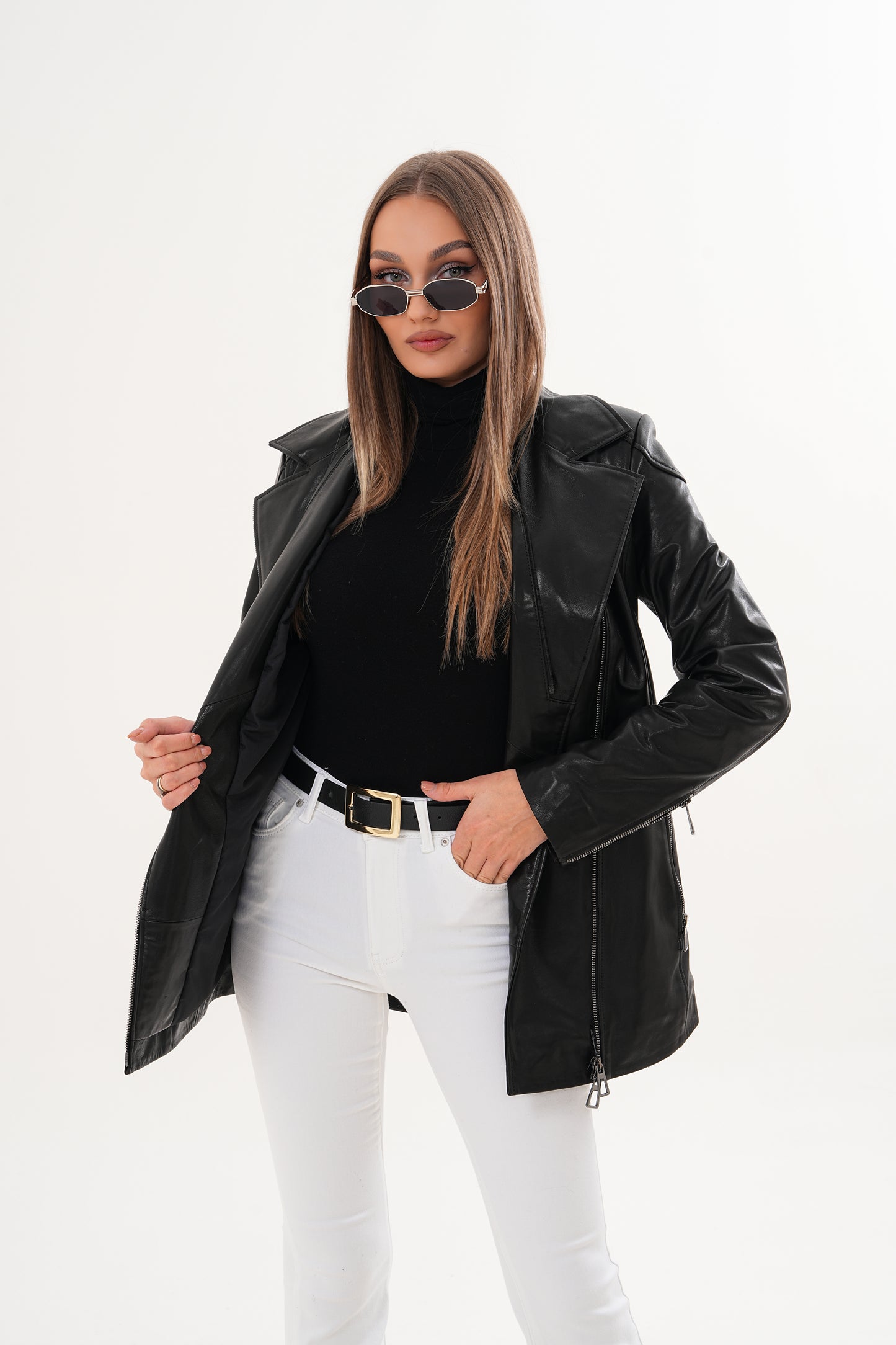 The Alessia Black Leather & Fox Fur Women Jacket