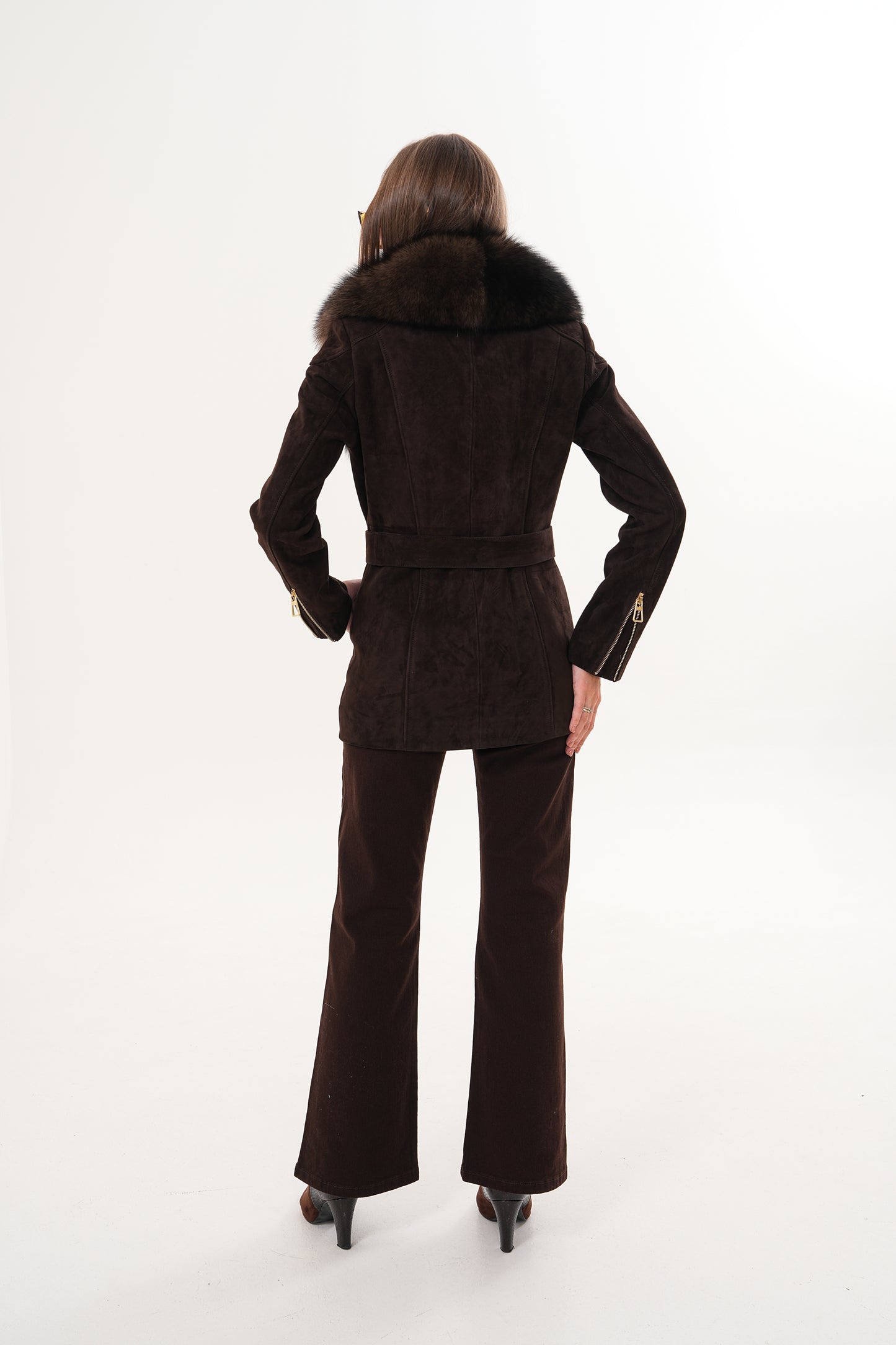 The Alessia Brown Leather & Fox Fur Women Jacket