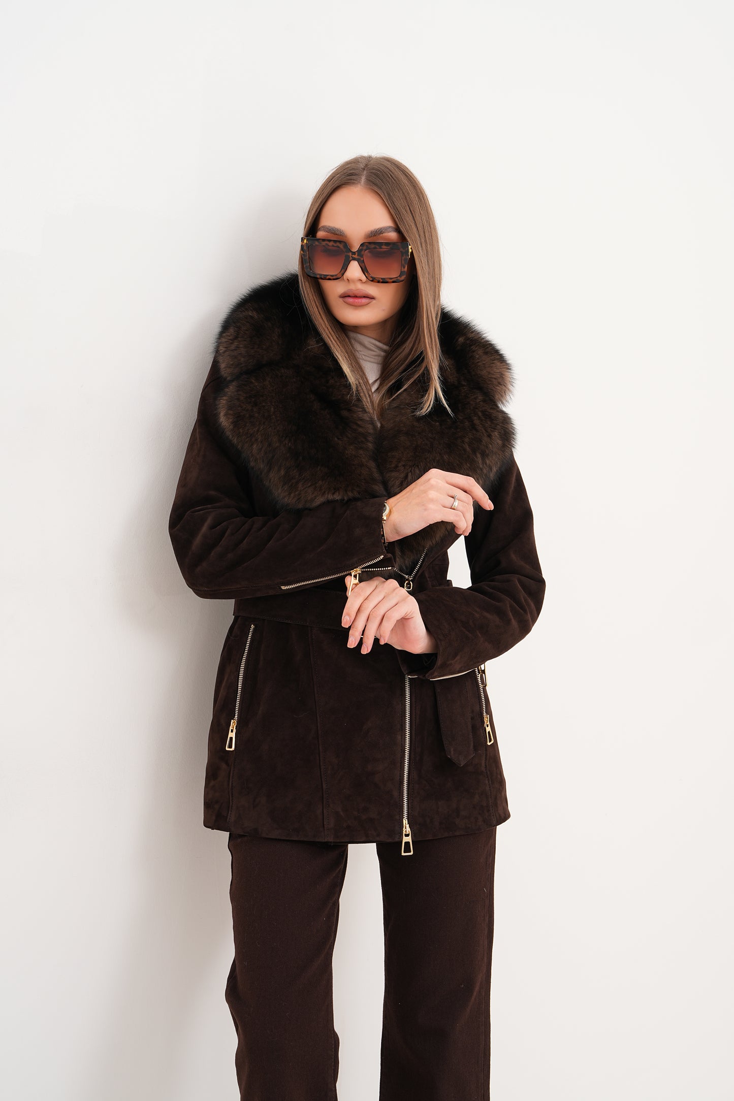 The Alessia Brown Leather & Fox Fur Women Jacket