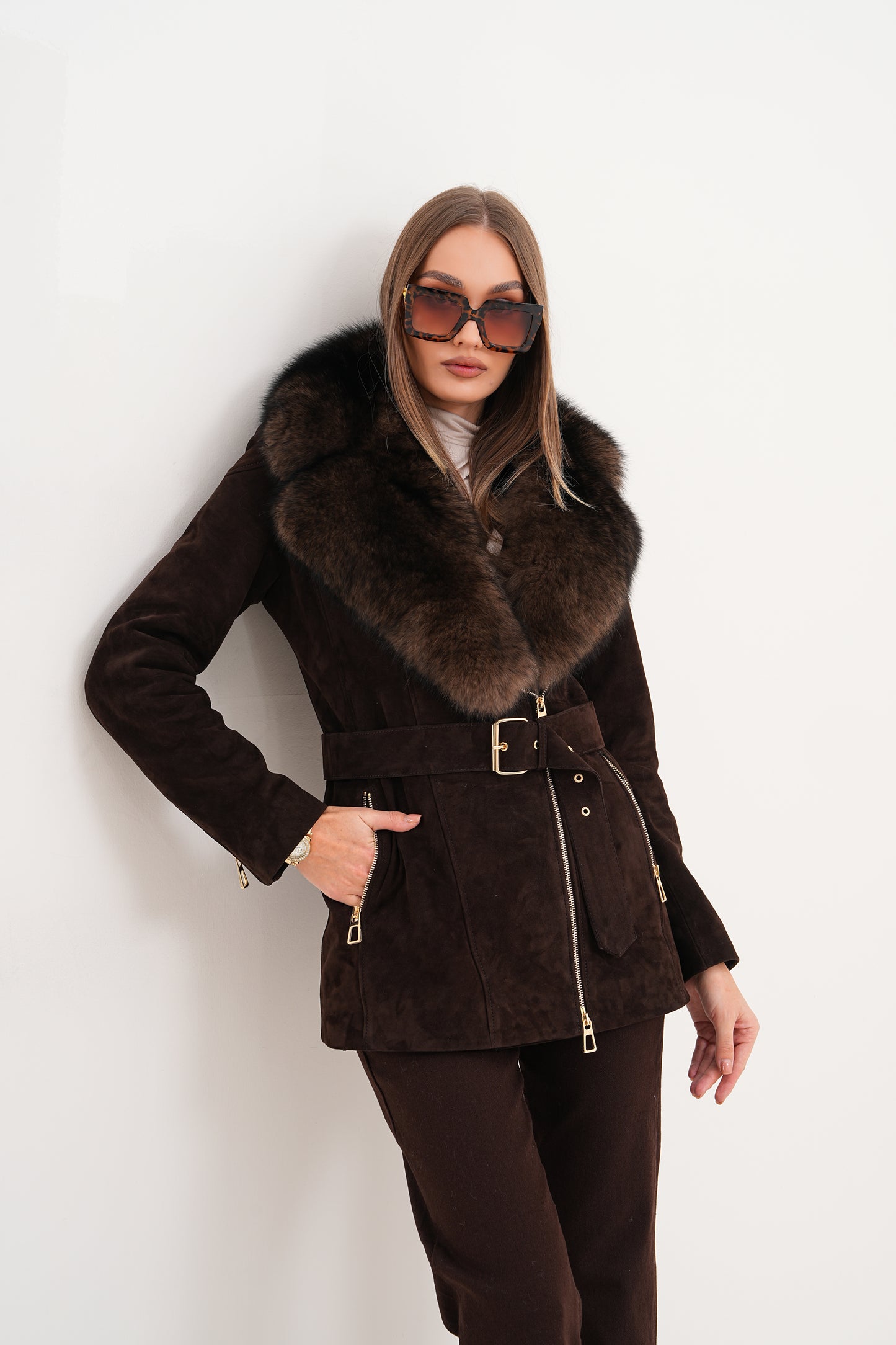 The Alessia Brown Leather & Fox Fur Women Jacket